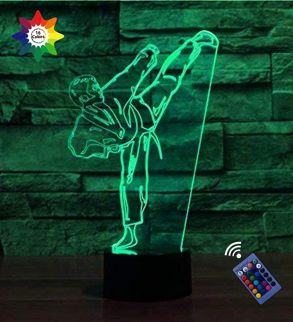 3D Taekwondo Night Light - 16 Color Changing LED Desk Lamp with USB Power, Remote Control & Touch Switch | Optical Illusion Decor Lamp for Bedroom, Kids Room, Martial Arts Studio & Gift Ideas
