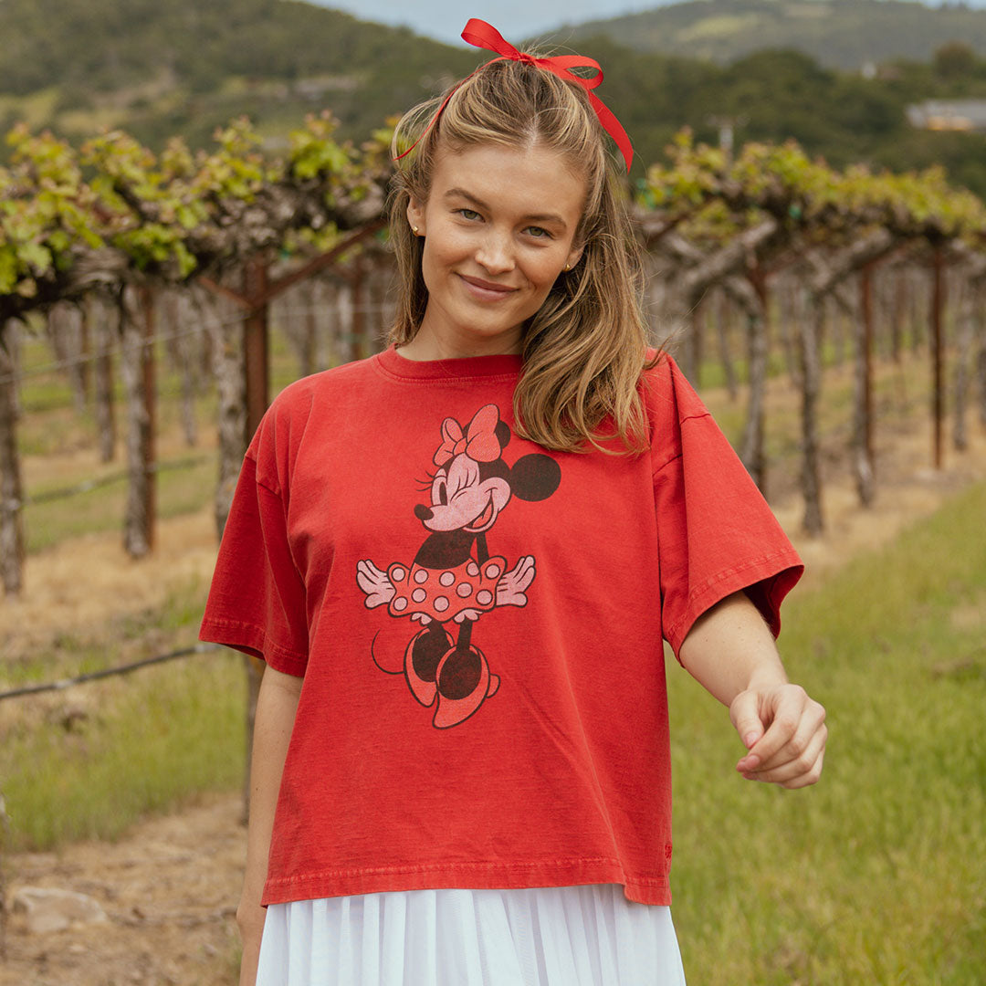 Disney Minnie Mouse Oversized T-Shirt for Women - Soft Red Cotton Casual Tee - Perfect for Lounge, Vacation & Disney Theme Parties