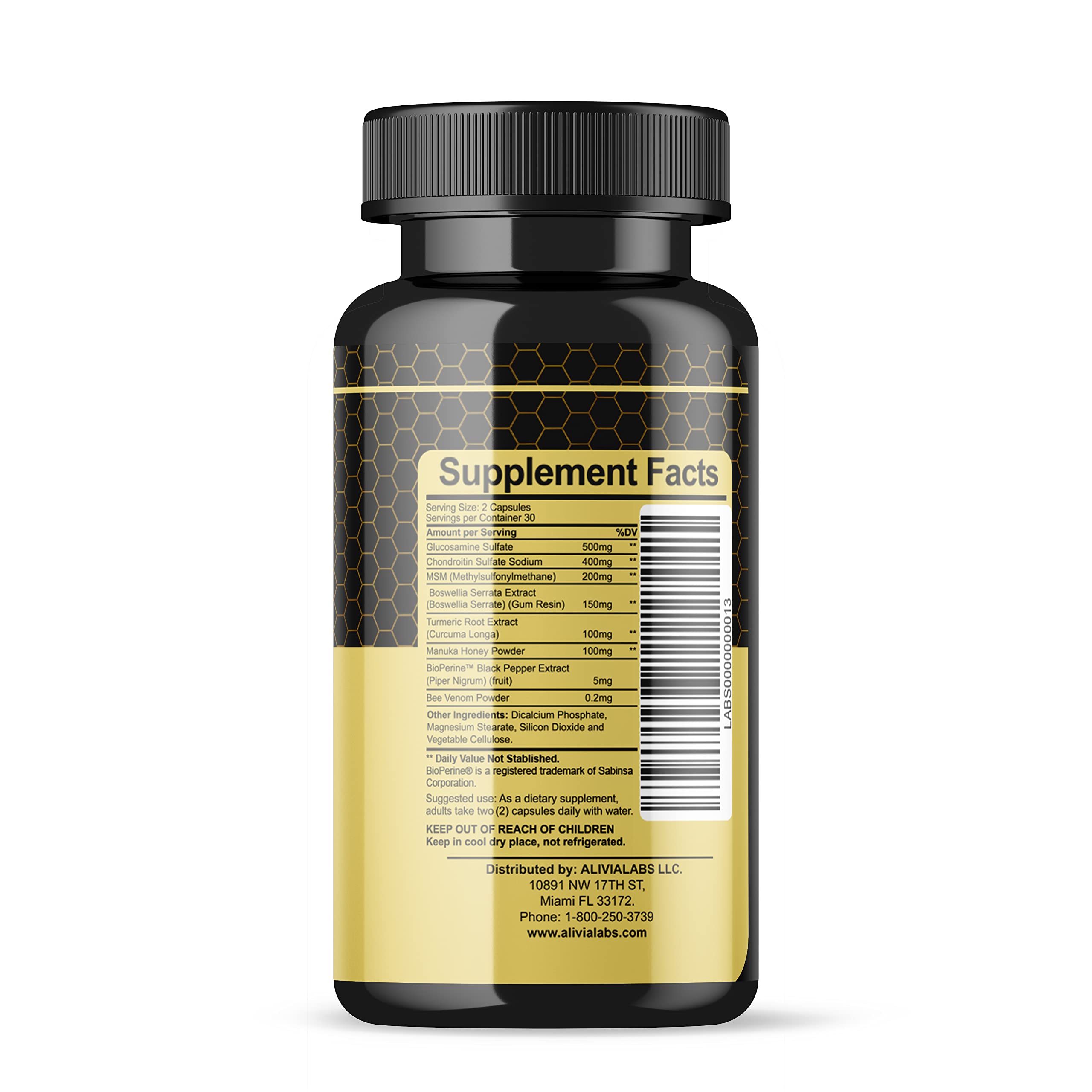 Premium Glucosamine & Apitoxin Supplement for Joint & Muscle Support - 60 Capsules per Bottle (4-Pack) - Relieve Pain & Improve Mobility for Active Lifestyles & Sports Recovery