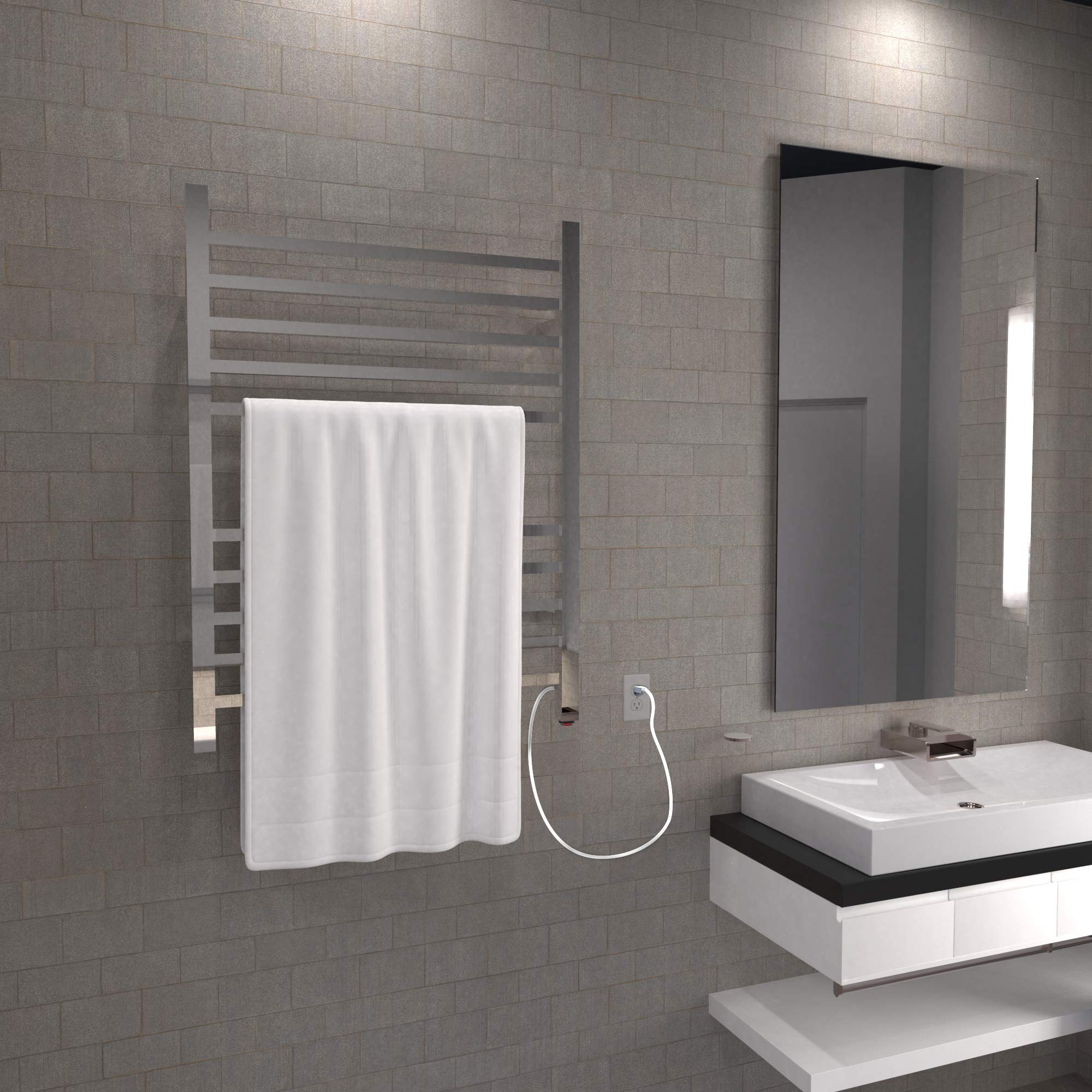 Amba Radiant Square RSWP-P 10-Bar Plug-in Heated Towel Warmer in Polished Chrome - Perfect for Bathrooms, Spas & Luxury Home Decor