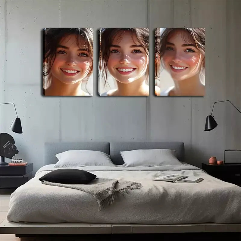 3-Piece Oil Painting Set - Beautiful Smiling Face Wall Art, Framed Canvas 40x60cm, High Quality Print, 100% Australian Made, Ready to Hang - Perfect for Living Room, Bedroom & Office Decor