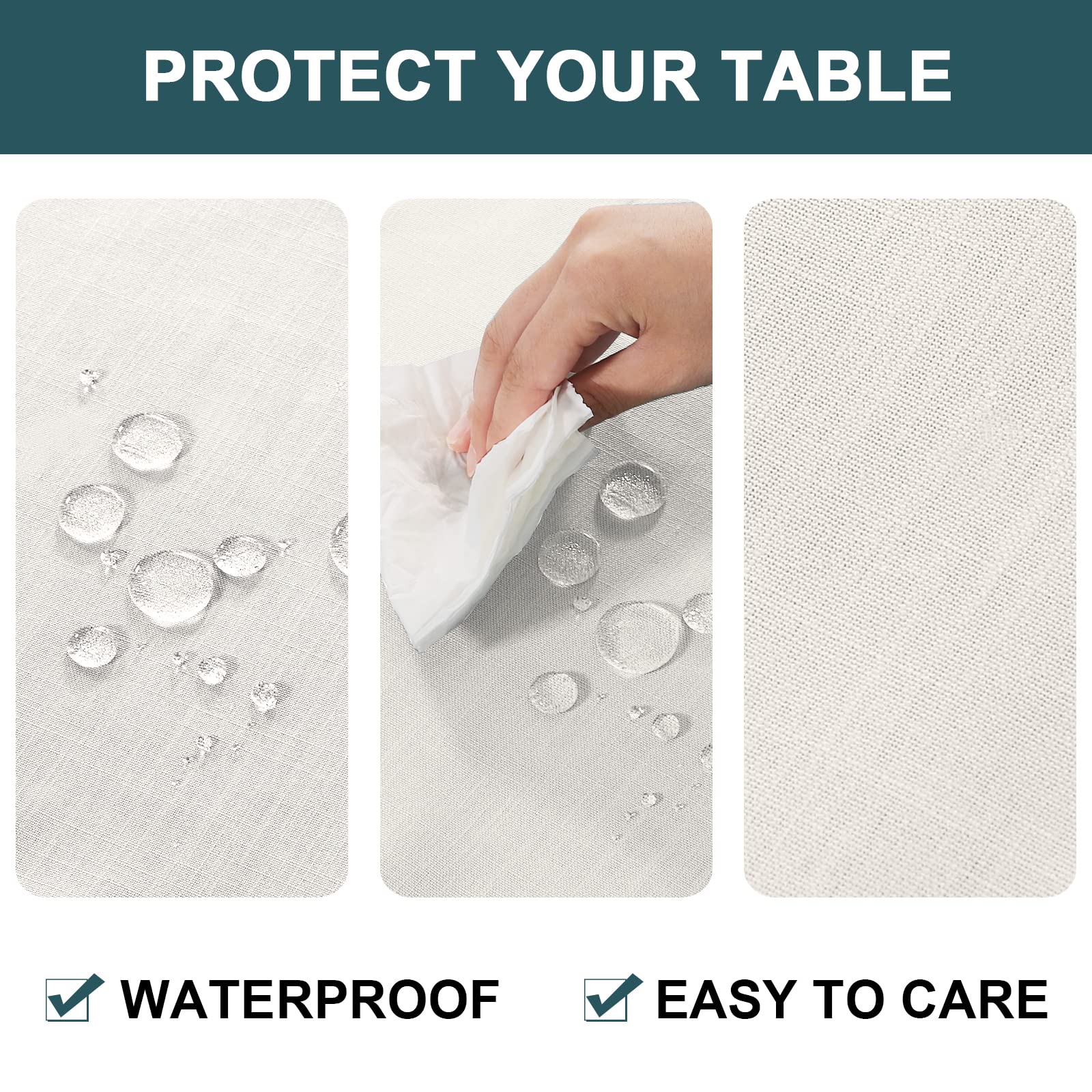 Premium Round Tablecloth 60 Inch - Wrinkle Resistant & Waterproof Washable Linen Fabric - Ivory White Table Cover for Kitchen, Dining Room, Outdoor Parties & Picnics