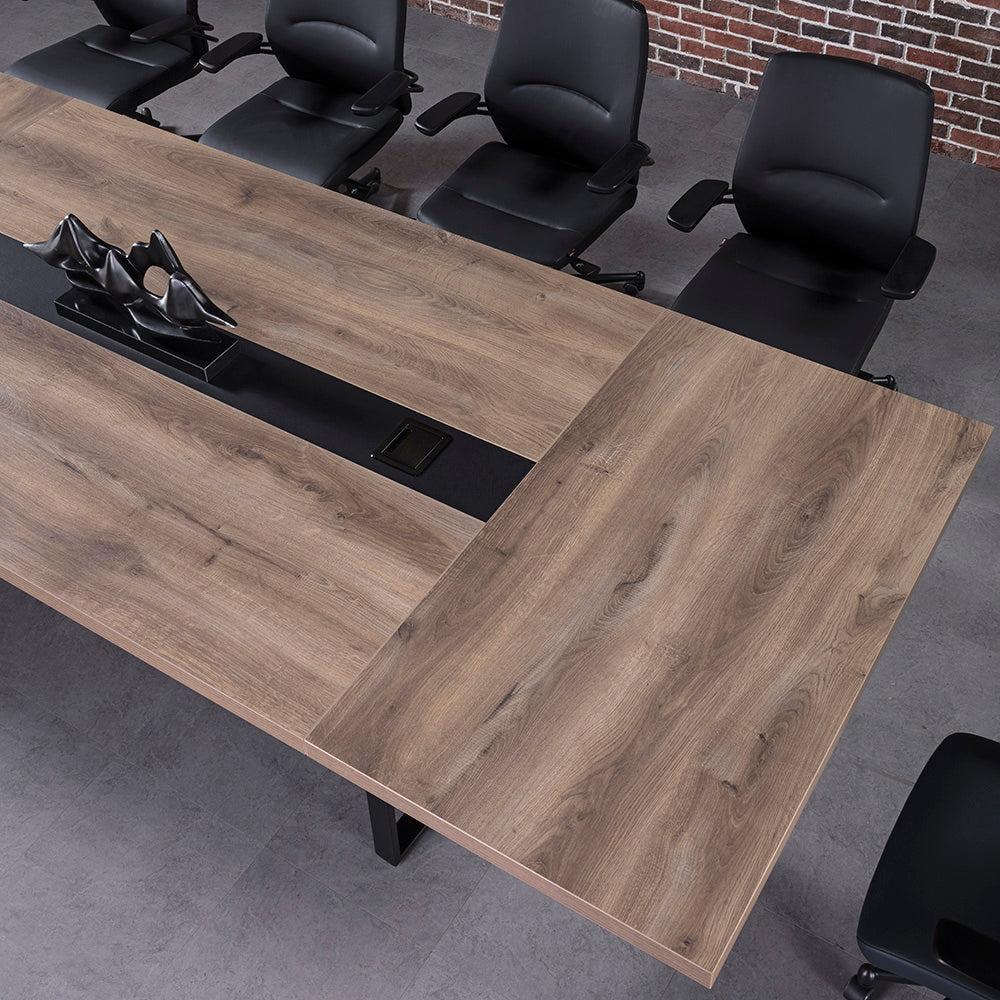 Premium VIDAL Boardroom Conference Table 3.0m x 1.2m (9.8ft x 3.9ft) - Warm Oak & Black Finish - Large Office Meeting Table for Executive Conference Rooms & Professional Workspaces