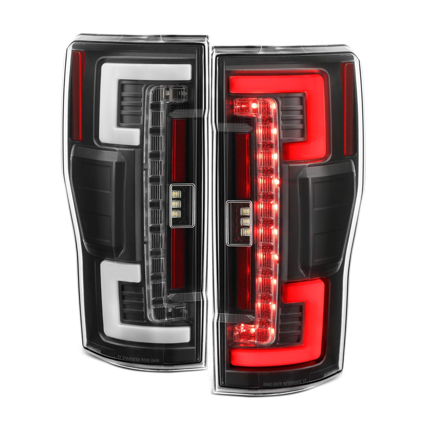 AKKON LED Tail Lights for 2017-2019 Ford F250 F350 F450 Super Duty - Black Stripe Tube Style with Blind Spot Monitor (Left+Right Pair) - Enhanced Visibility & Safety for Night Driving & Off-Road Adventures