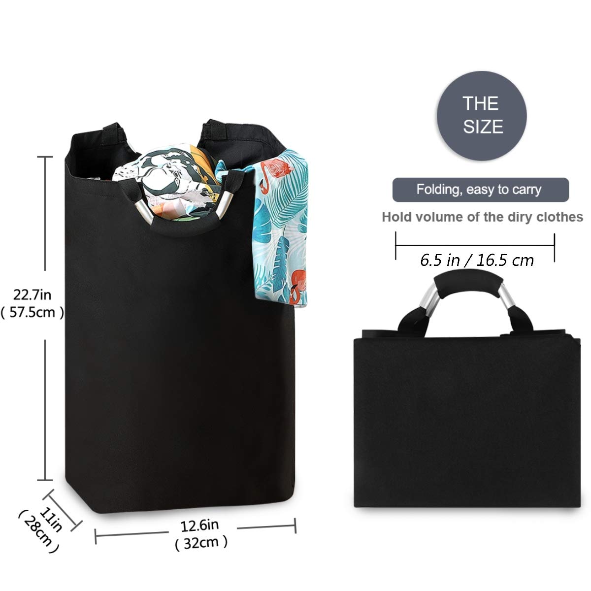 Visesunny Large Collapsible Laundry Hamper - Foldable Oxford Fabric Laundry Basket with Handles, Waterproof Dirty Clothes Storage Bag for Bedroom, Dorm, Travel & Camping (Black Dancing Skeleton Design)