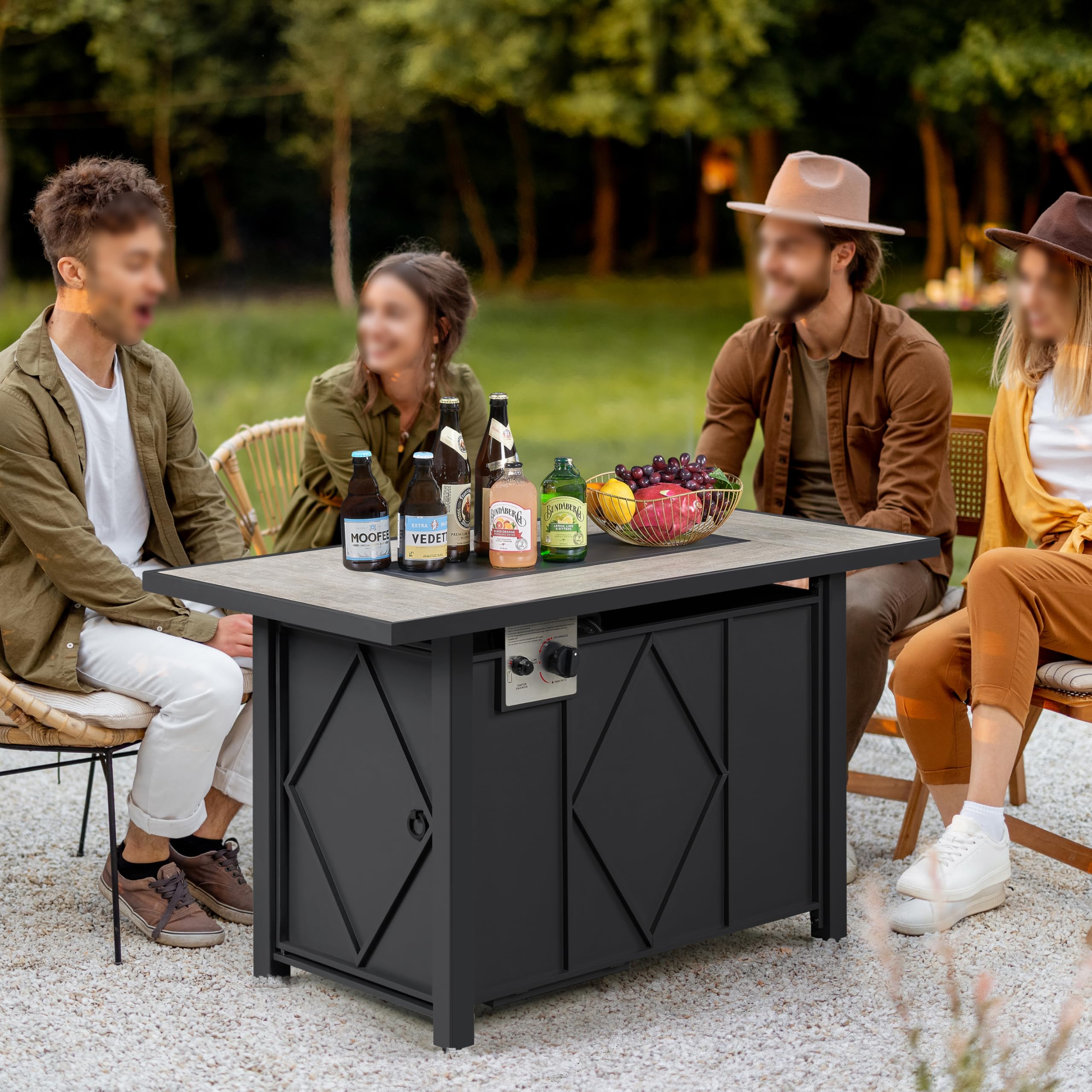 Yaheetech 43-Inch Rectangle Propane Fire Pit Table - 50,000 BTU Outdoor Gas Firepit with Ceramic Tabletop, Steel Base & Glass Fire Stones - Includes Waterproof Cover - Perfect for Patio, Backyard, Garden & Camping