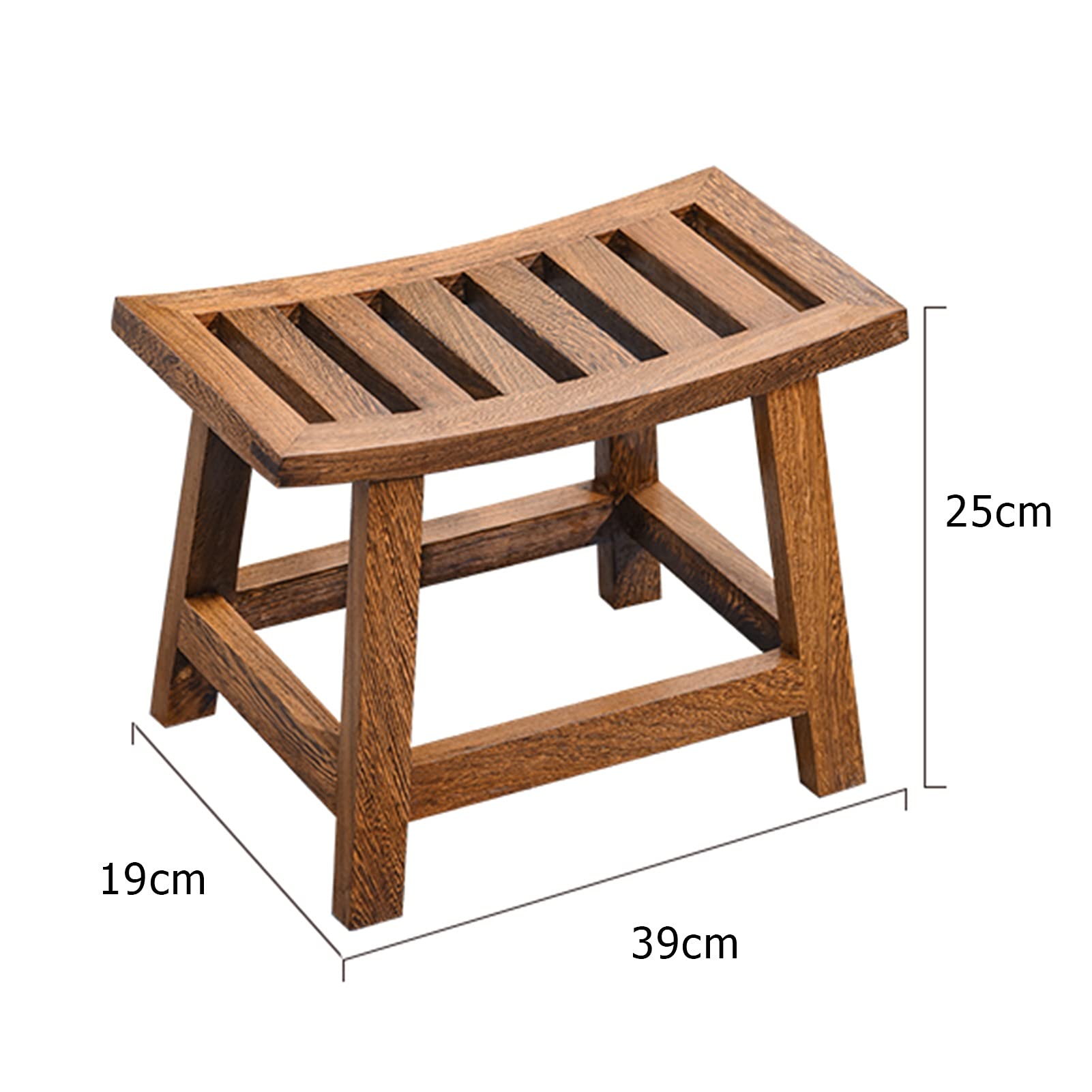 Wooden Shower Stool - Small Bathroom Bench with Curved Design, Anti-Slip Feet & Strong Bearing Capacity for Sauna, Shower, Changing Shoes | Indoor & Outdoor Use