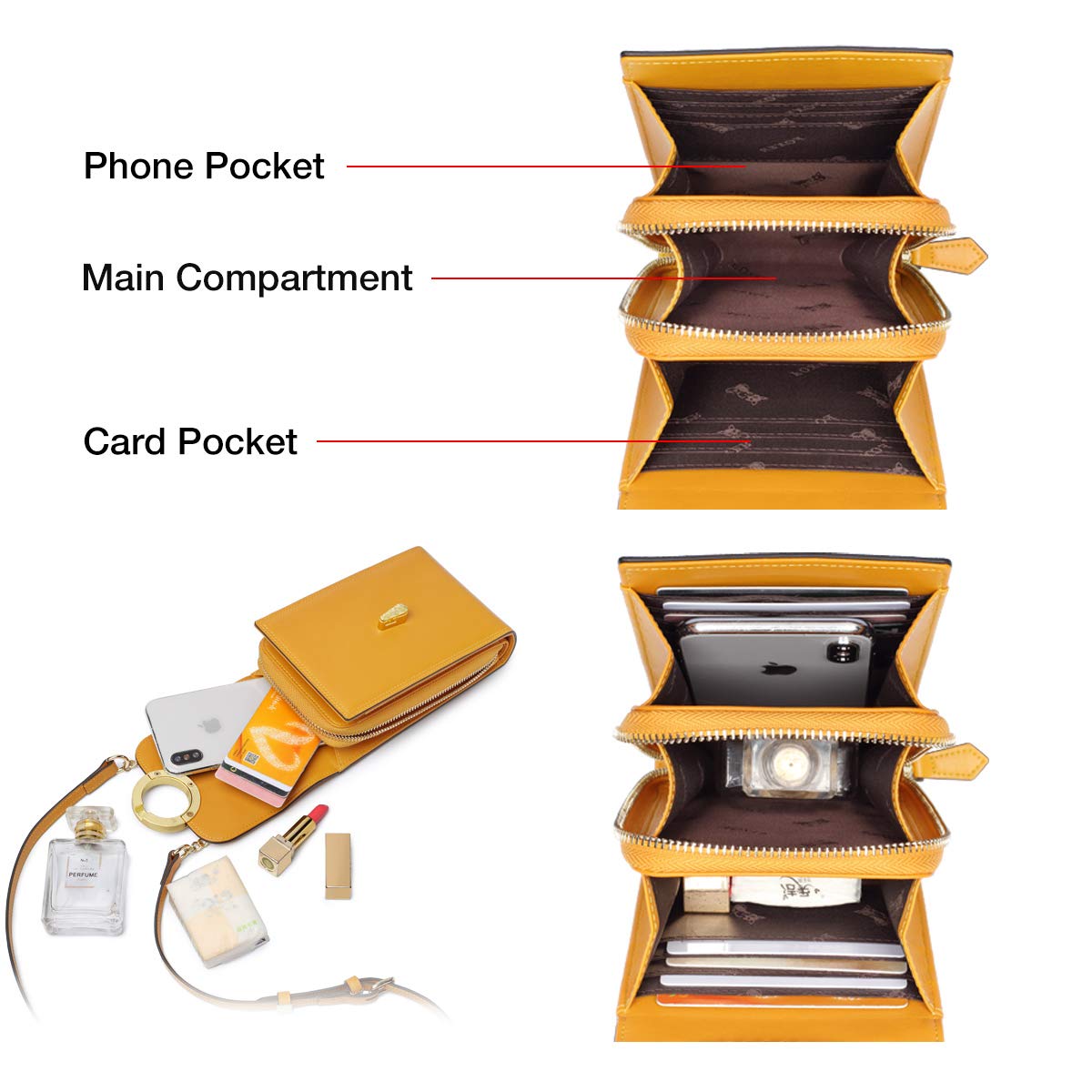 Genuine Leather Crossbody Phone Purse for Women - Stylish Cowhide Leather Crossbody Bag with Phone Pocket - Perfect for Daily Use, Travel & Shopping