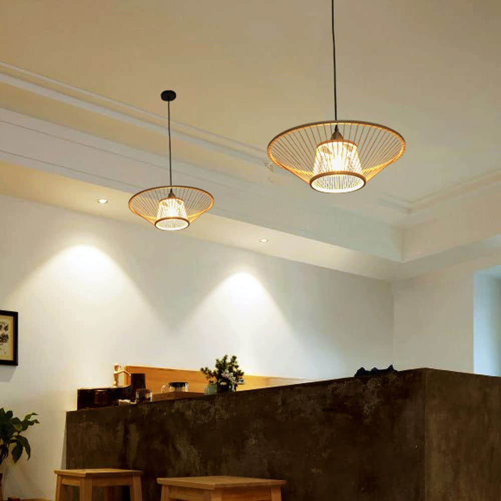 Natural Bamboo Pendant Light Fixtures - Handwoven Wicker Rattan Lamp Shades & Chandeliers for Hotel, Coffee Shop, Restaurant, Bar Decor - Eco-Friendly Hanging Lights for Indoor Bohemian & Coastal Style Spaces (Bulb Not Included)