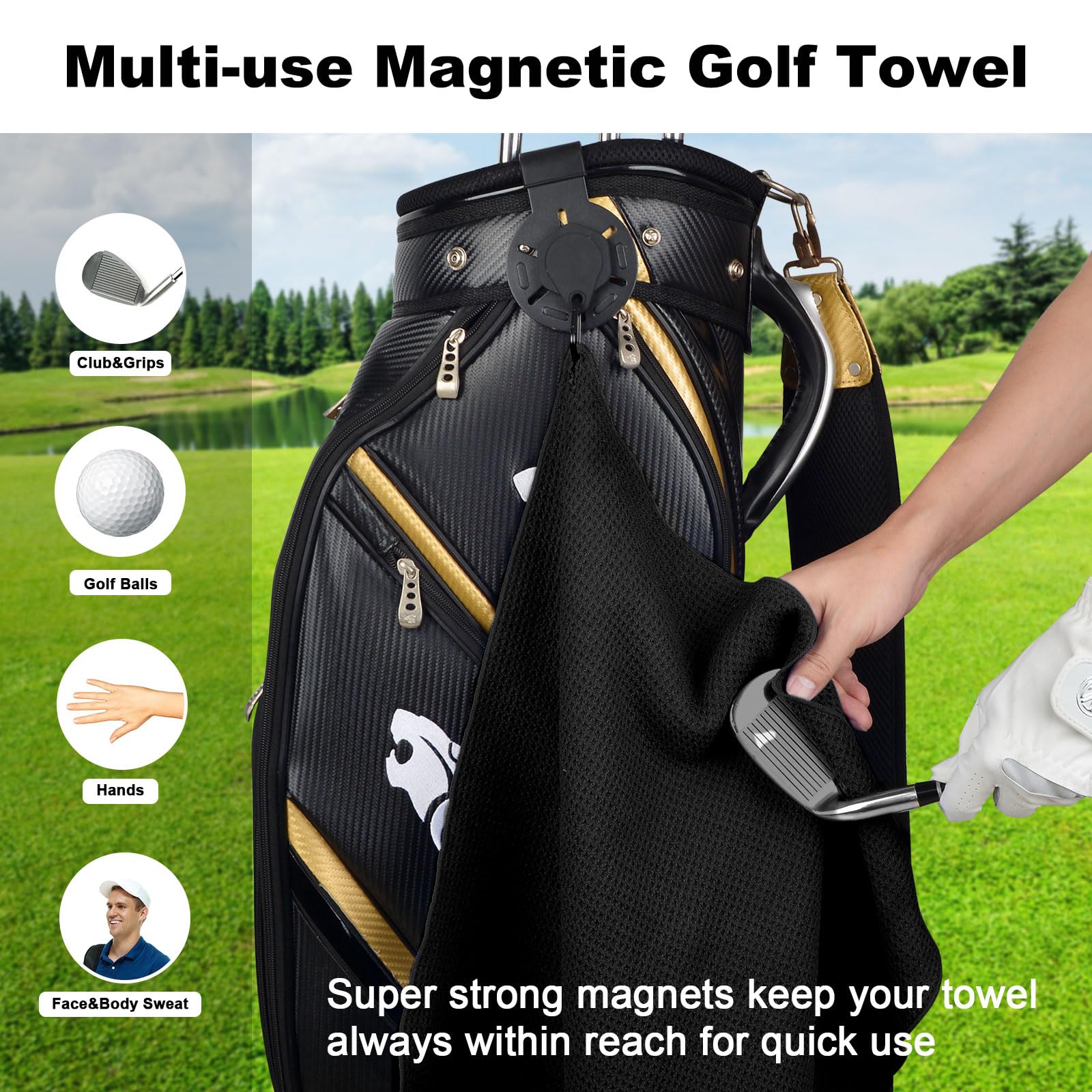 iGuerburn Magnetic Golf Towel with Super Strong Magnet Clip - 19.5