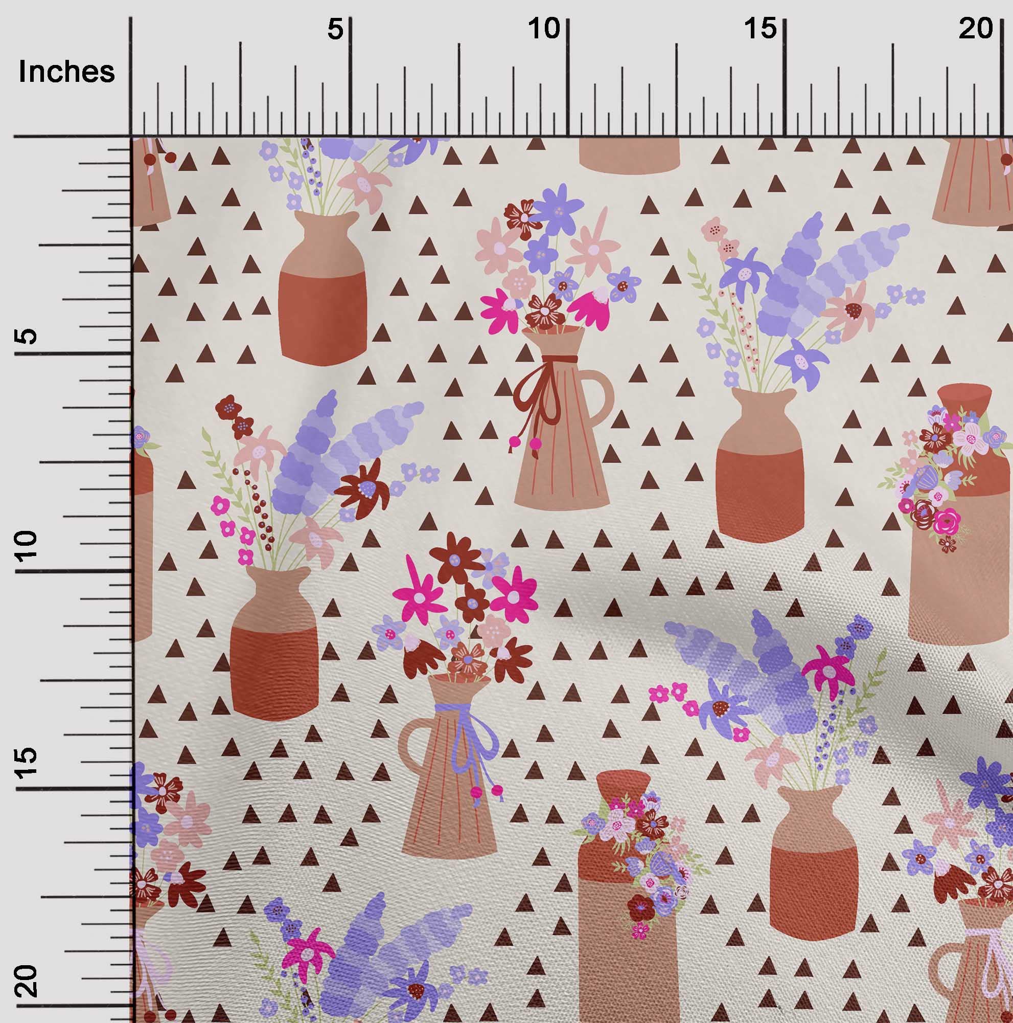 oneOone Viscose Jersey Rust Brown Floral Vase Geometric Print Fabric by The Yard - 60 Inch Wide for DIY Craft Projects, Home Decor & Upholstery