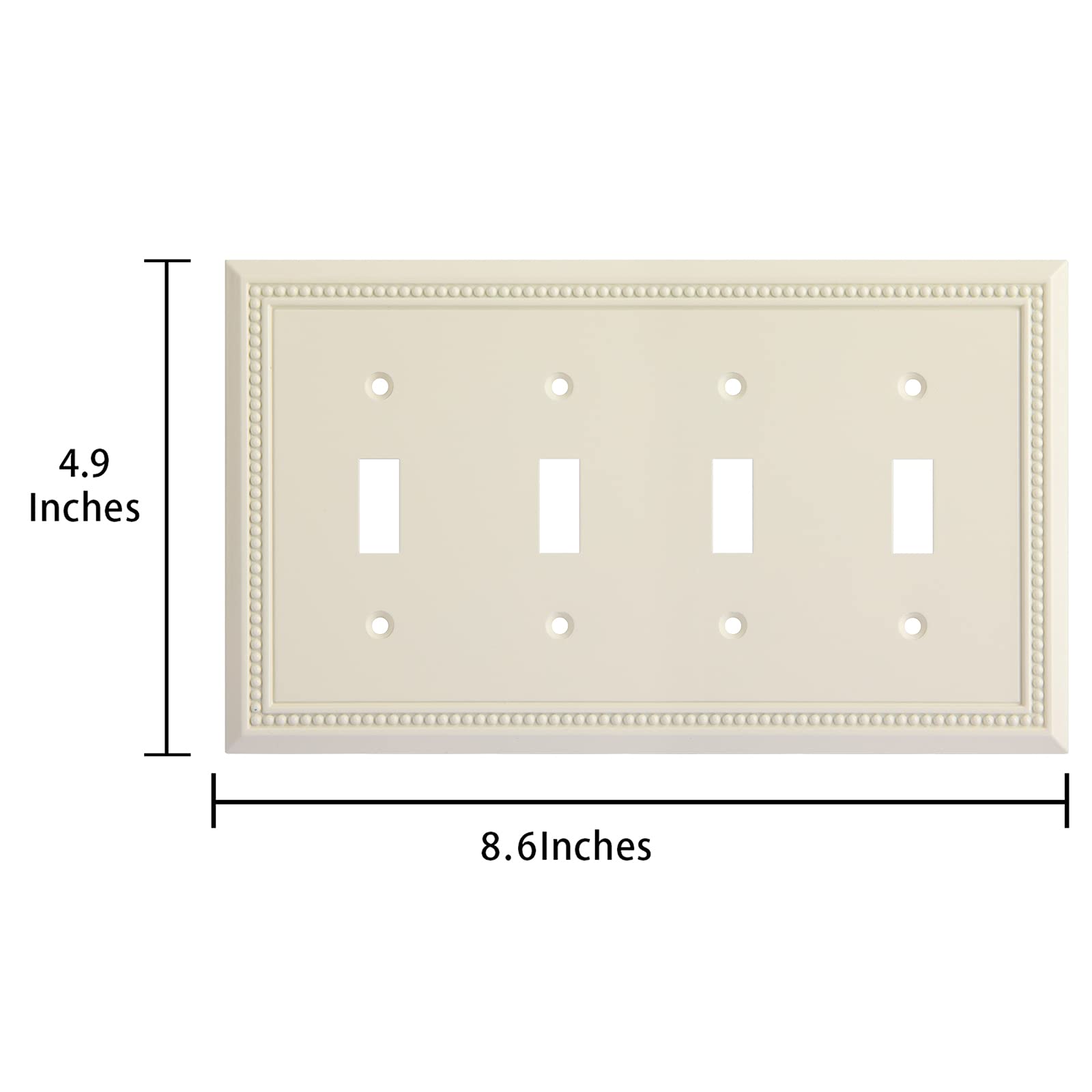 Heavy Duty Decorative Wall Plate Outlet Cover - Sunken Pearls Design, Quad Toggle Switch Plate, Light Almond - Perfect for Living Room, Bedroom & Office Decor