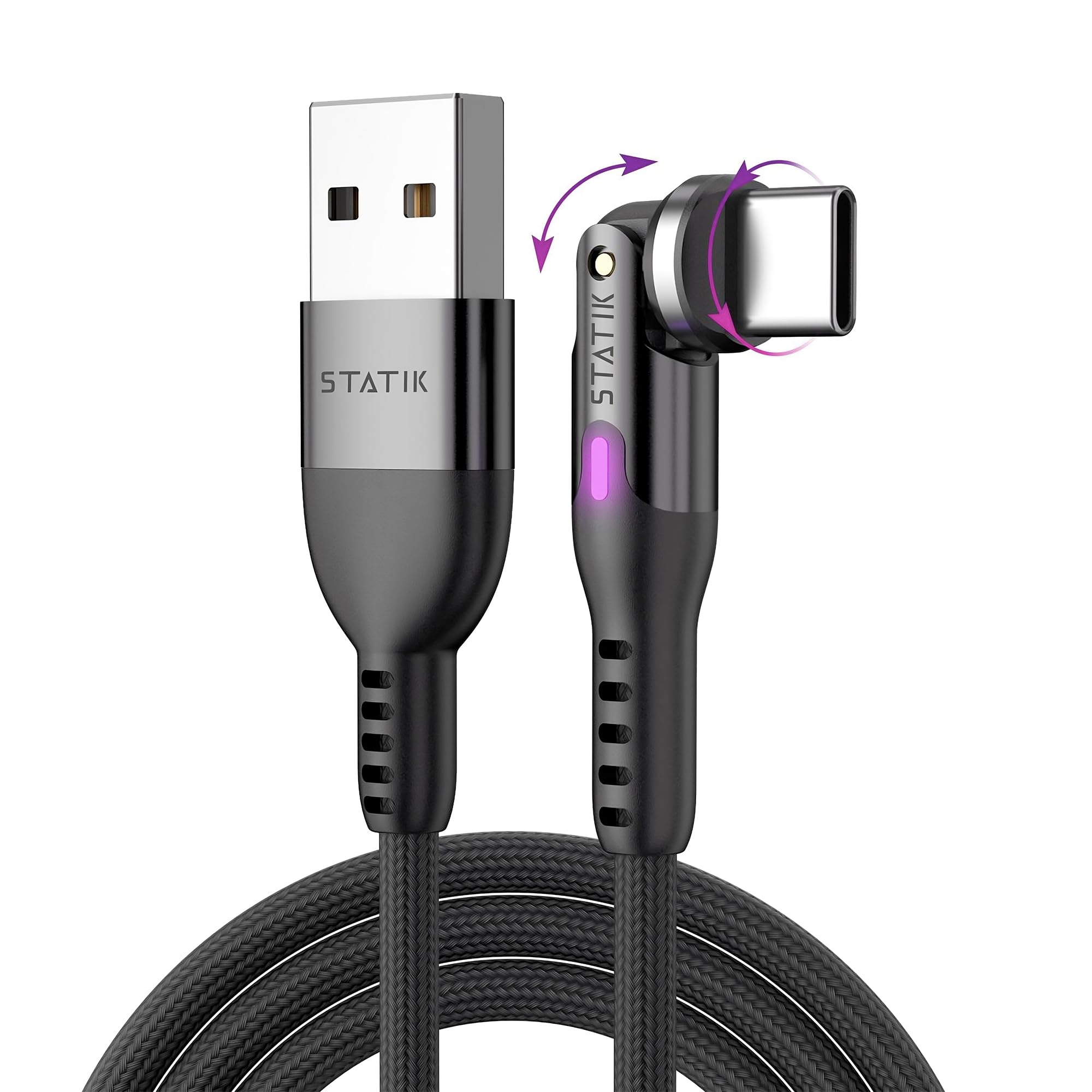 90 Degree USB to USB C Cable 12W Fast Charging, 360° Rotating Swivel Head Right Angle Charger Cord - 3ft/1m USB A to Type C Data Transfer Cable for Phones, Tablets, Laptops (Perfect for Gaming, Office & Travel)