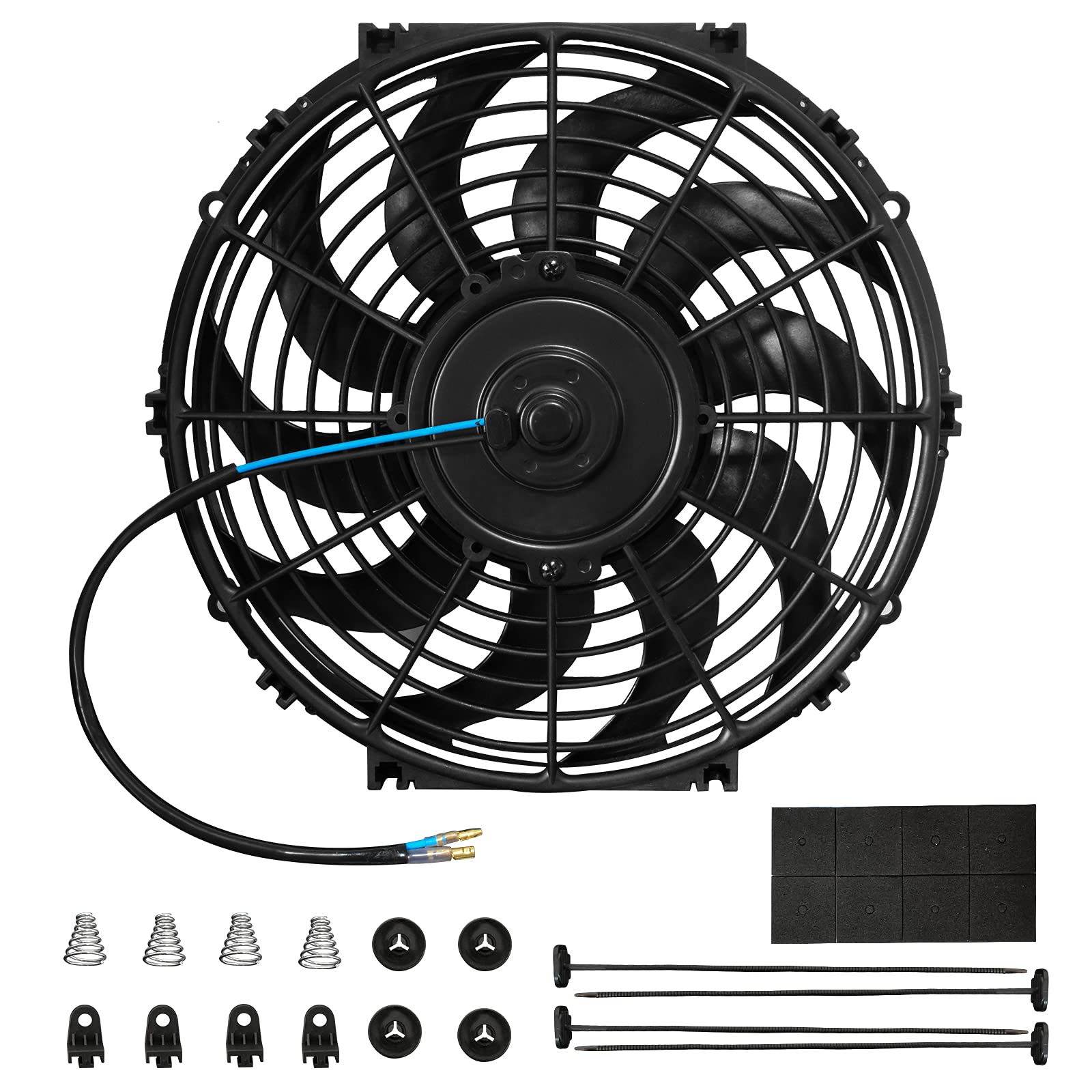 Mupera 12 Inch Curved Electric Radiator Cooling Fan - Universal Push Pull Reversible Cooling Fan with Mounting Kit for Car, Truck, SUV & RV Engine Cooling System