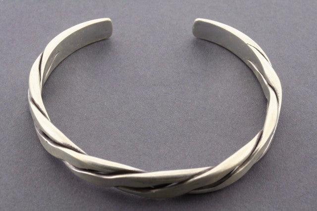Flat Plaited Cuff Bracelet in Pure 925 Sterling Silver - Elegant Jewelry for Women, Perfect for Parties, Weddings & Everyday Wear