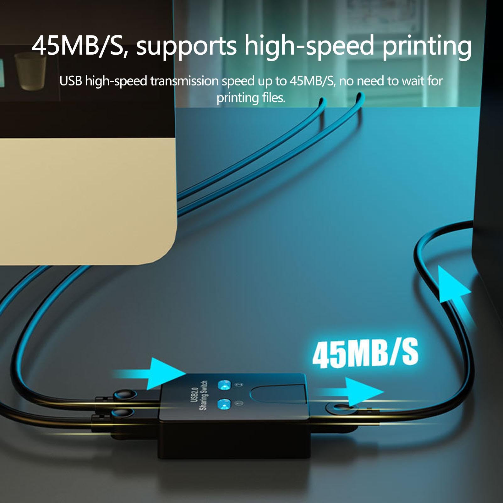 2-Port USB 2.0 Printer Sharing Hub | USB Peripheral Switch for Printer, Keyboard, Mouse | KVM Switch Compatible | Ideal for Home Office & Multi-Device Workstations