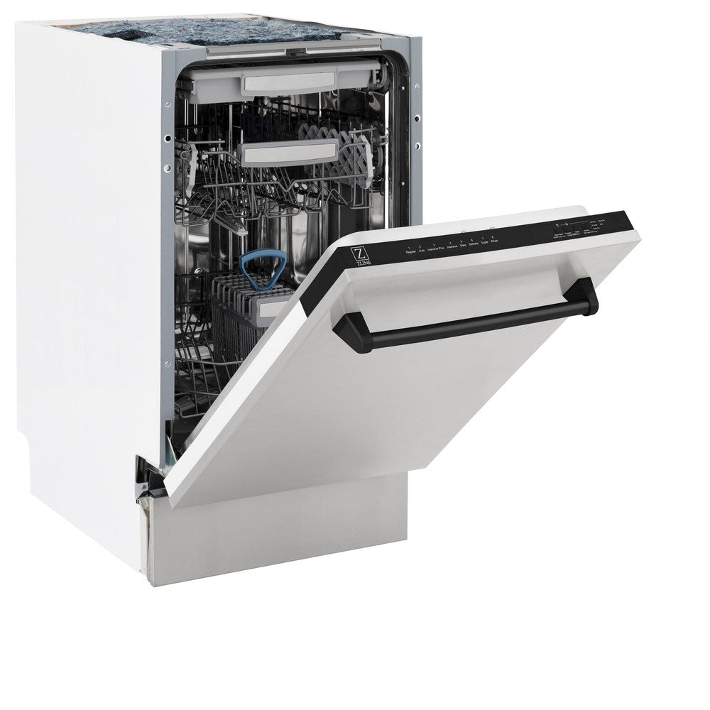 ZLINE Autograph Edition 18-inch Compact 3rd Rack Top Control Dishwasher - Stainless Steel with Matte Black Handle, 51dBa Ultra Quiet (DWVZ 304 18 MB) - Perfect for Small Kitchens, Apartments and RV Living