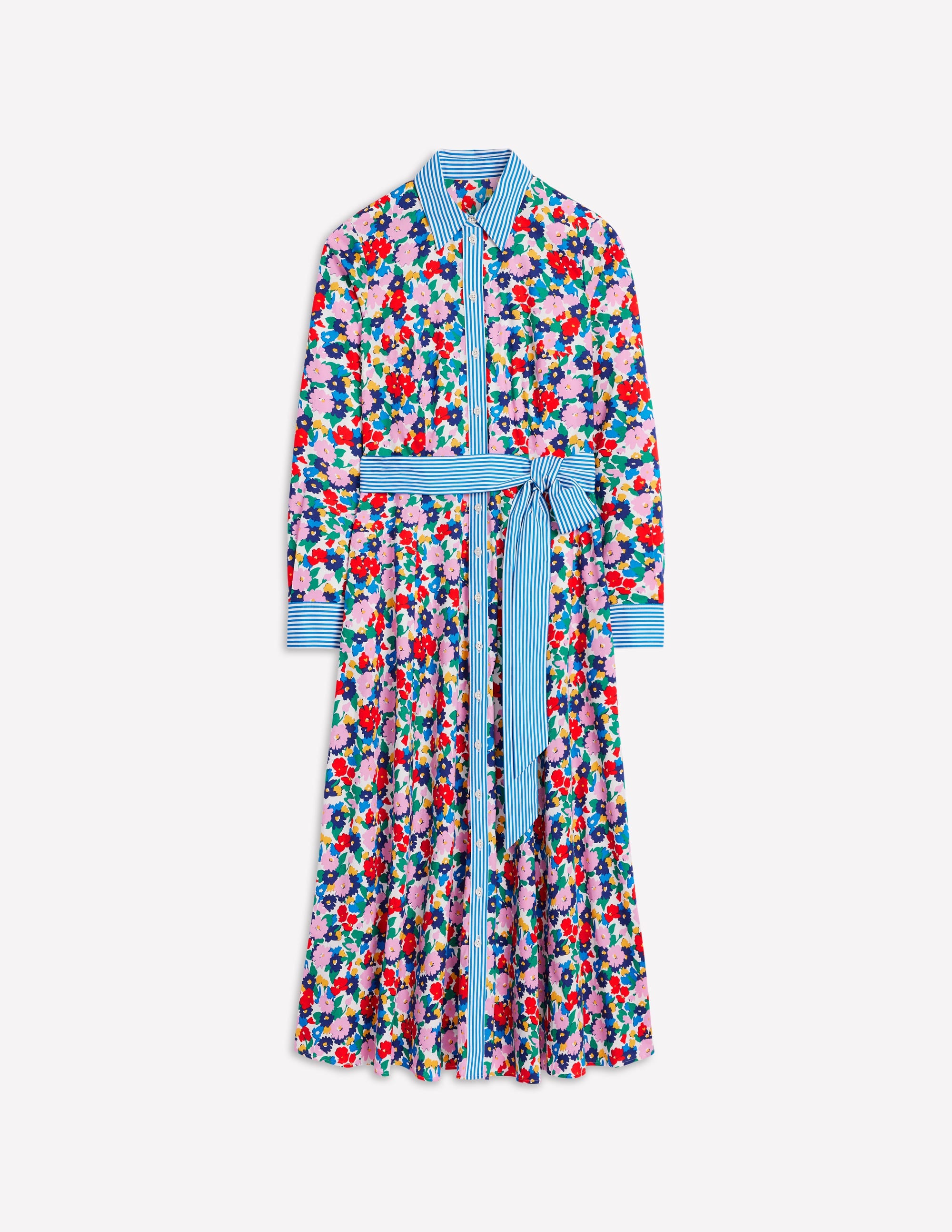 Amy Cotton Midi Shirt Dress - Floral Painterly Meadow Print - Women's Casual Summer Dress for Brunch, Beach & Outdoor Activities