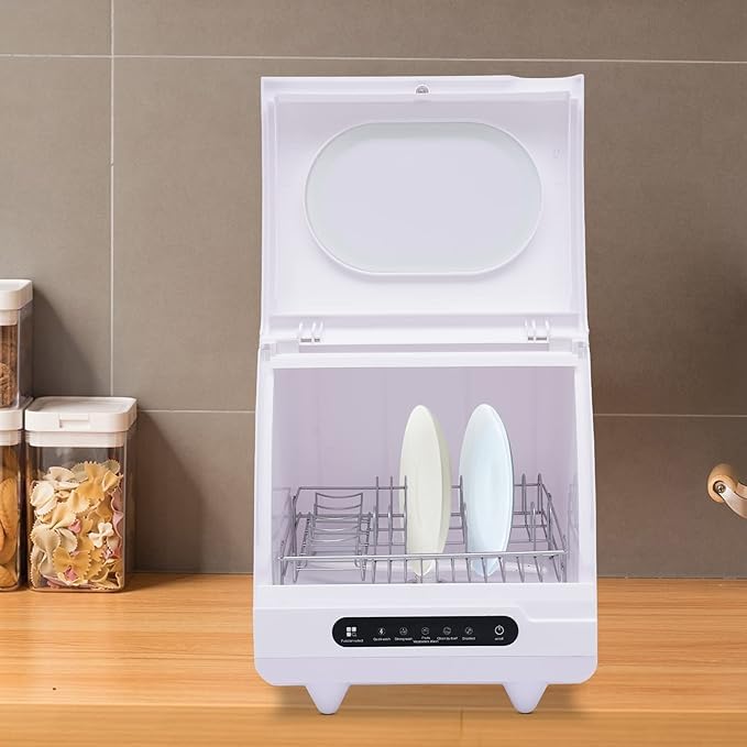 Portable Countertop Dishwasher with 360° Rotating Spray & 5 Wash Programs - Compact Built-in 5L Water Tank, One-Touch Start for Fast Deep Cleaning - Perfect for Small Kitchens, Apartments, RVs & Dorm Rooms