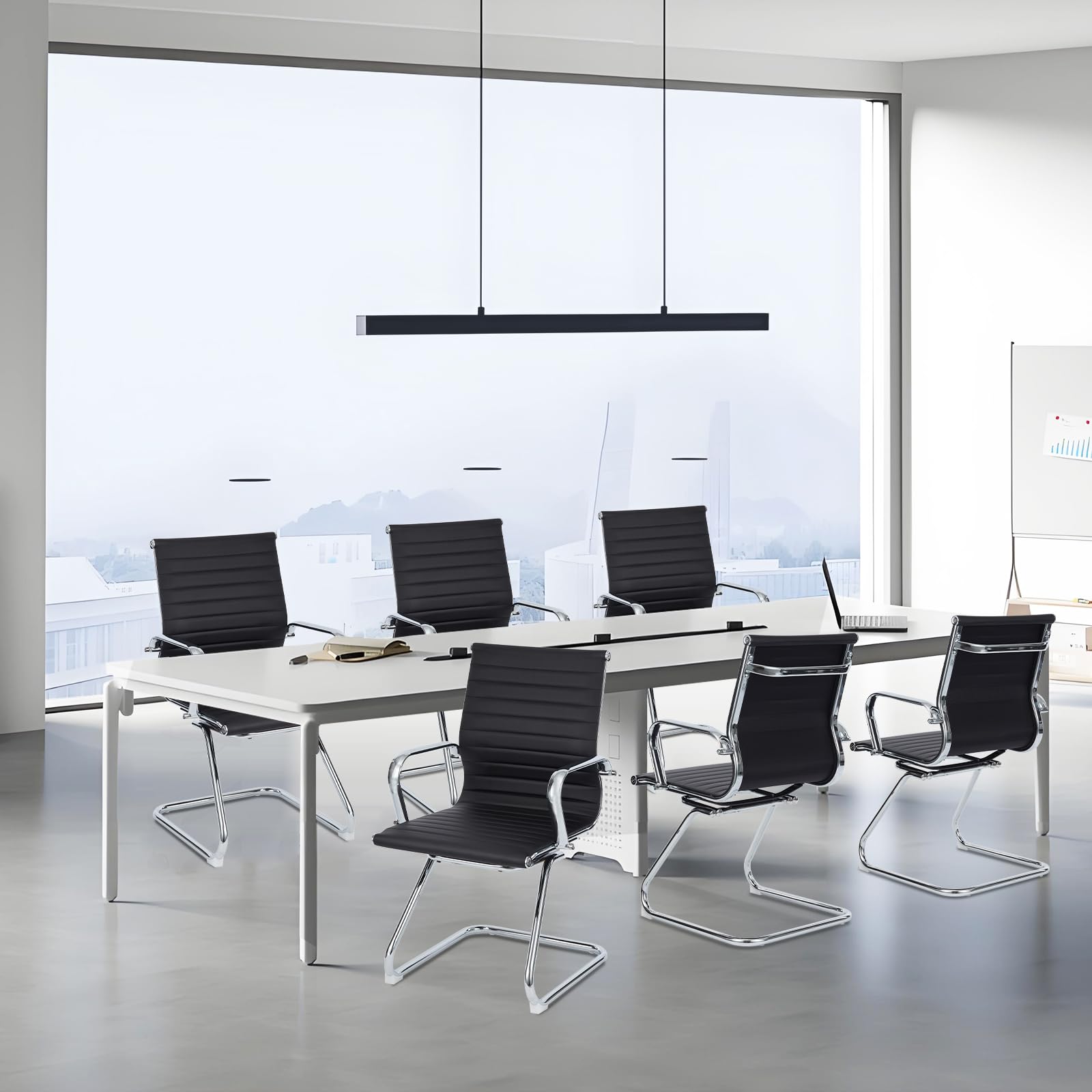 Premium Leather Guest Chairs for Office & Home - 2 Pack Folding Conference Room Chairs with Sled Base, No Wheels - Perfect for Waiting Rooms, Meetings, Living Rooms & Home Offices (Black)
