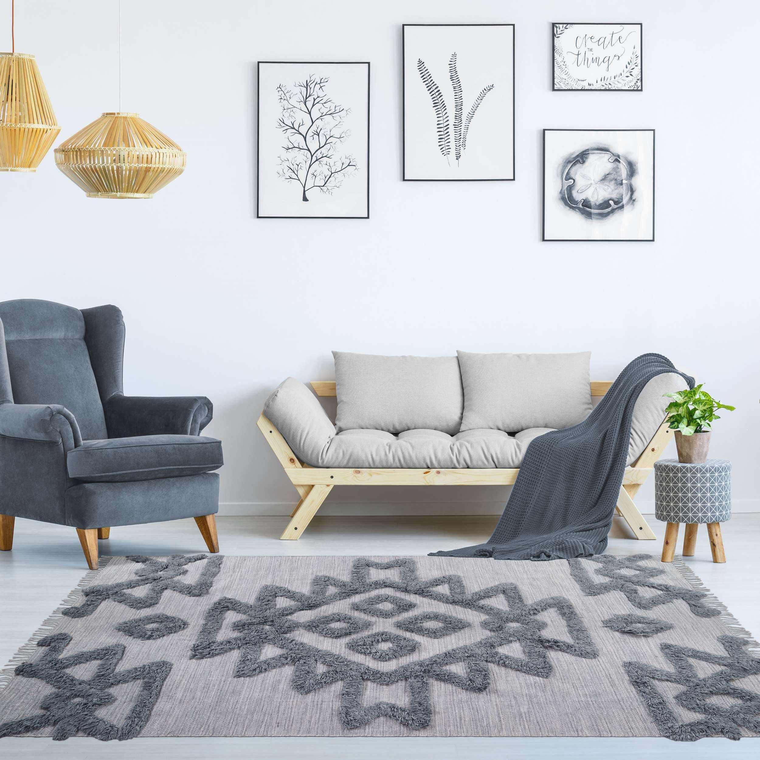 Bohemian Wool Geometric Medallion Fringe Rug - Handmade Vintage Indoor Area Carpet & Runner for Living Room, Bedroom, Dining Room Decor