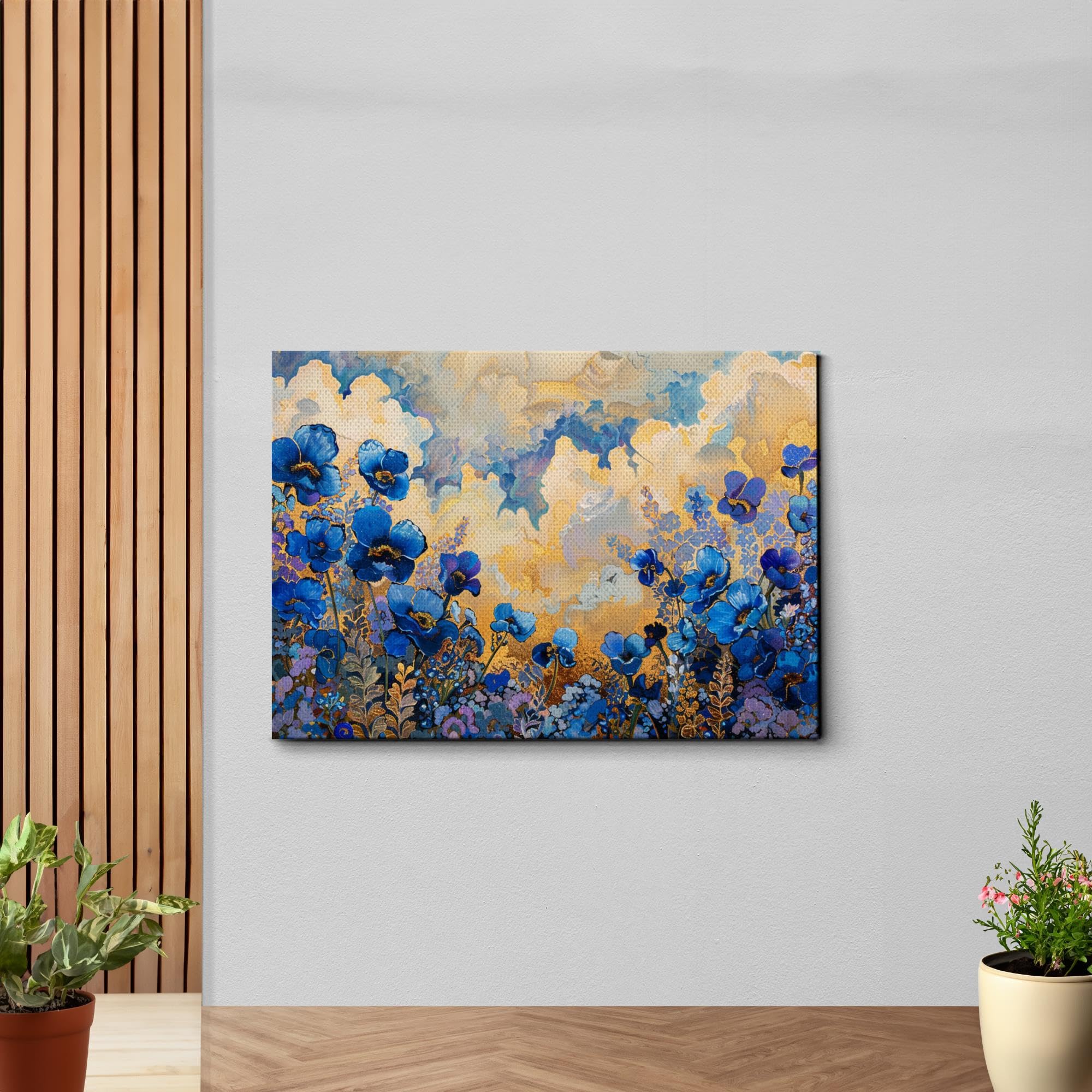 Abstract Purple Orchid Flower Canvas Art - Floral Wall Decor with Mountain Sunset Glow - Premium Canvas Prints for Living Room, Bedroom & Office Decoration