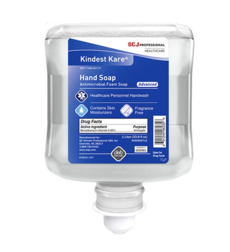 Kindest Kare Advanced Foaming Antimicrobial Soap Dispenser Refill 1000mL (6-Pack) - Unscented Hand Sanitizer for Hospitals, Schools & Offices