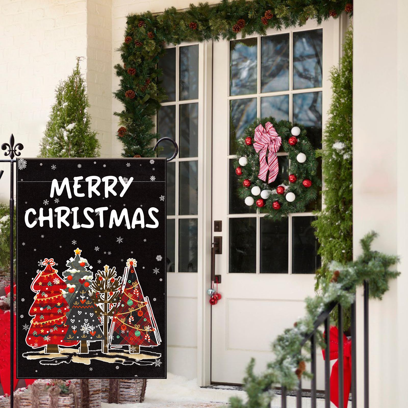 12x18 Inch Double Sided Christmas Tree Garden Flag - Merry Christmas Outdoor Decorative Burlap Yard Flag for Winter Holiday Decorations | Perfect for Front Yard, Porch, Lawn & Seasonal Festive Displays
