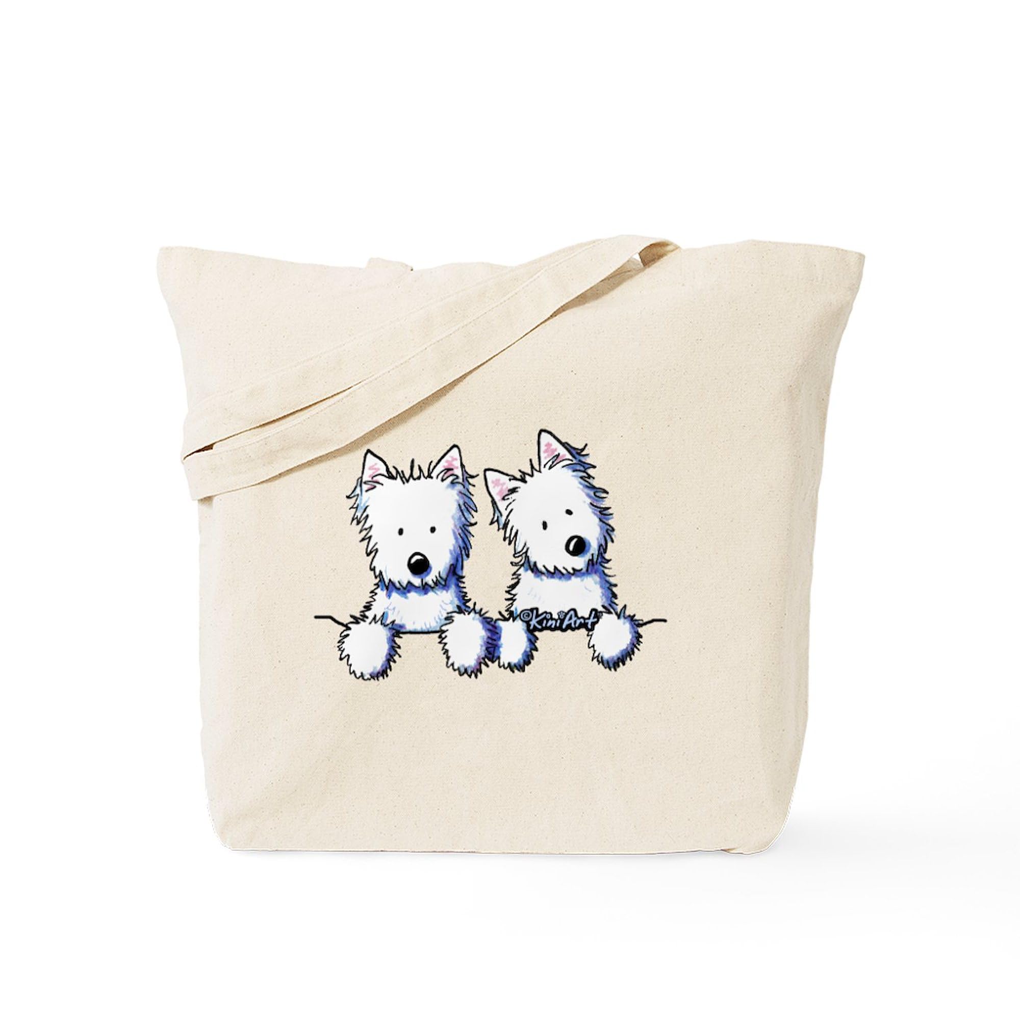 Pocket Westie Duo Tote Bag - Natural Canvas Reusable Shopping Bag for Groceries, Beach & Daily Use | Cute Dog Lover Gift
