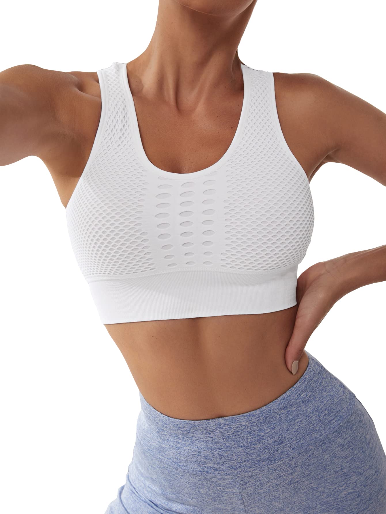Milumia Women's Seamless Sports Bra - Cut Out Design, Textured & Padded for Yoga, Workout & Fitness - Breathable Crop Tank Top for Gym, Running & Activewear