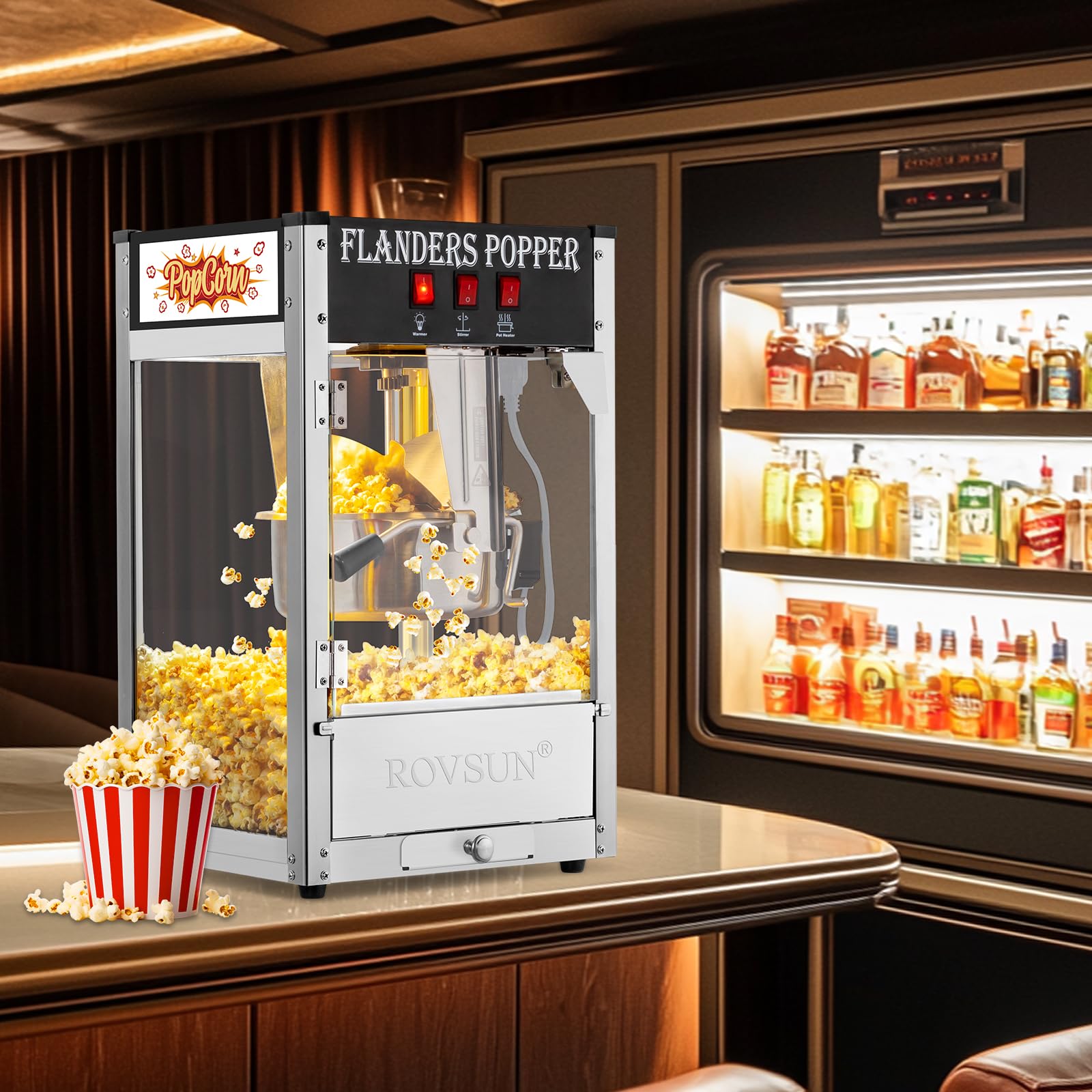 ROVSUN 8oz Commercial Popcorn Machine - Makes 32 Cups, Countertop Popcorn Maker with Stainless Steel Scoop & Oil Spoon - Perfect for Home Theater, Parties, and Movie Nights (Black)