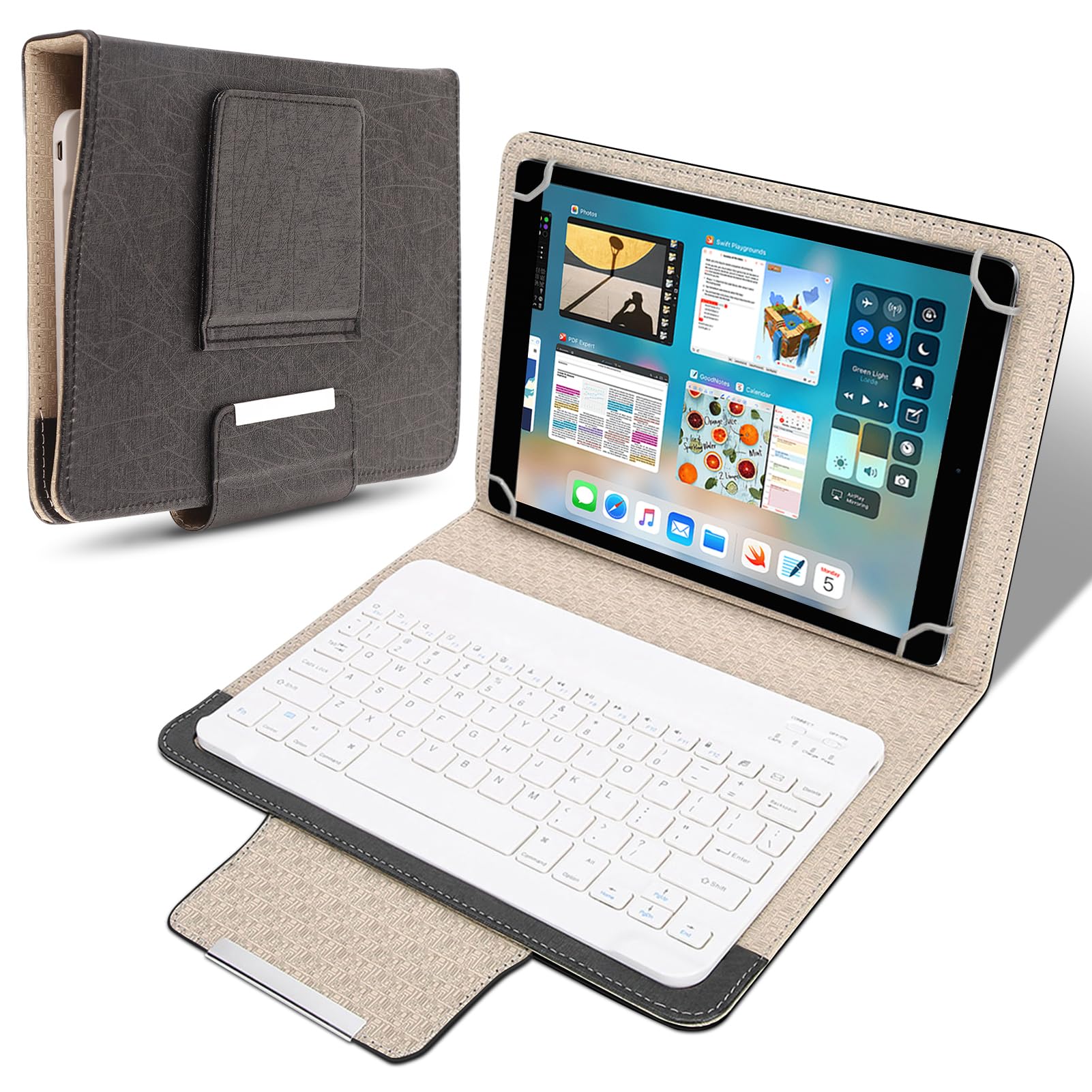 Universal HD 10 Tablet Case with Bluetooth Keyboard - Slim Folding PU Leather Stand Cover for Most Tablets | Perfect for Work, Study & Travel