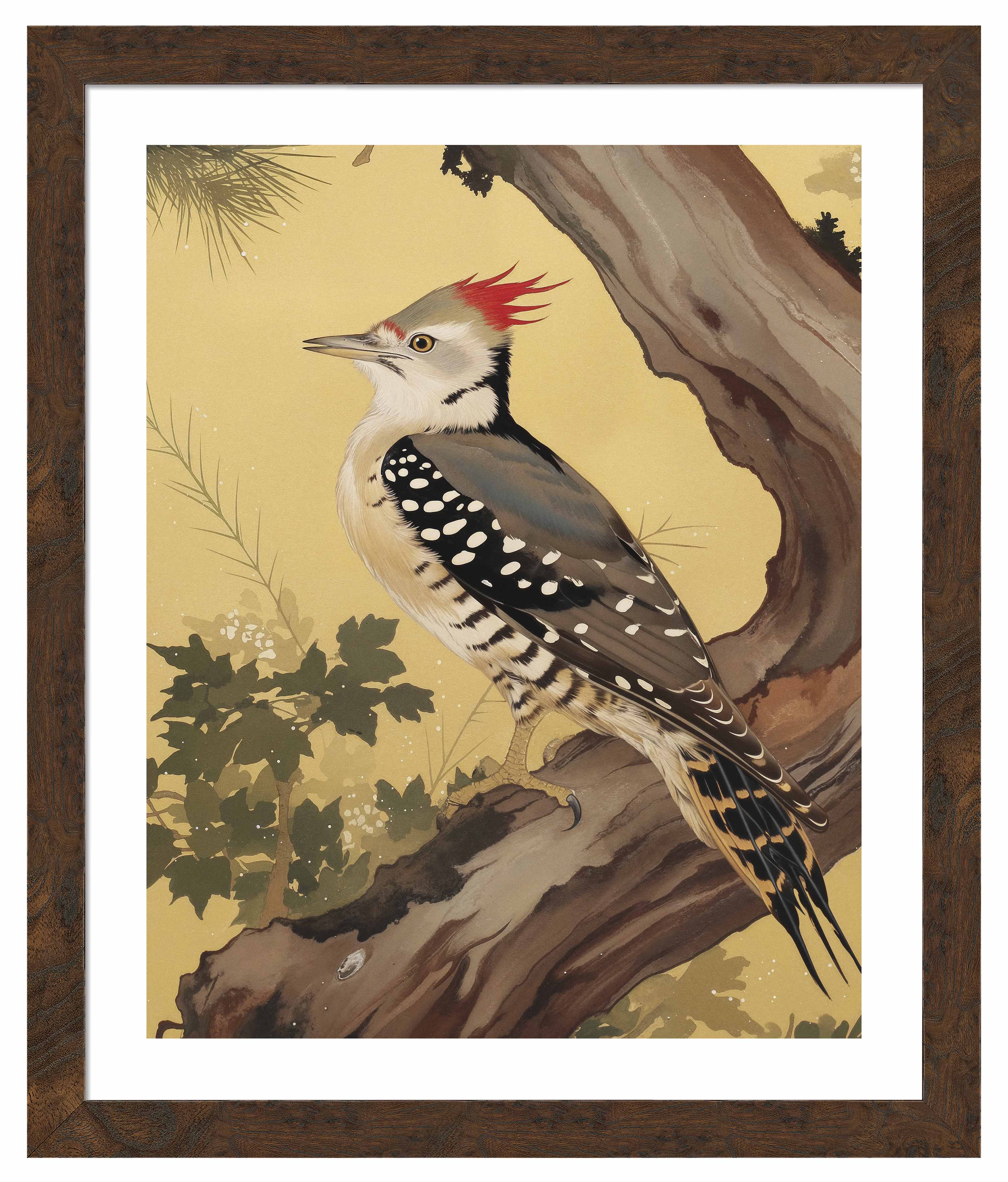 Echoes of the Forest Woodpecker in Pine Haven - Nature Inspired Wall Art Prints for Home & Office Decor | Wildlife Bird Painting for Living Room, Bedroom, or Study