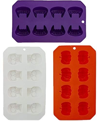Set of 3 Halloween Silicone Ice Cube Trays - Spiders, Skulls, Webs & Bones - Black Duck Brand - Flexible & BPA-Free - Perfect for Spooky Cocktails, Party Drinks & Themed Beverages