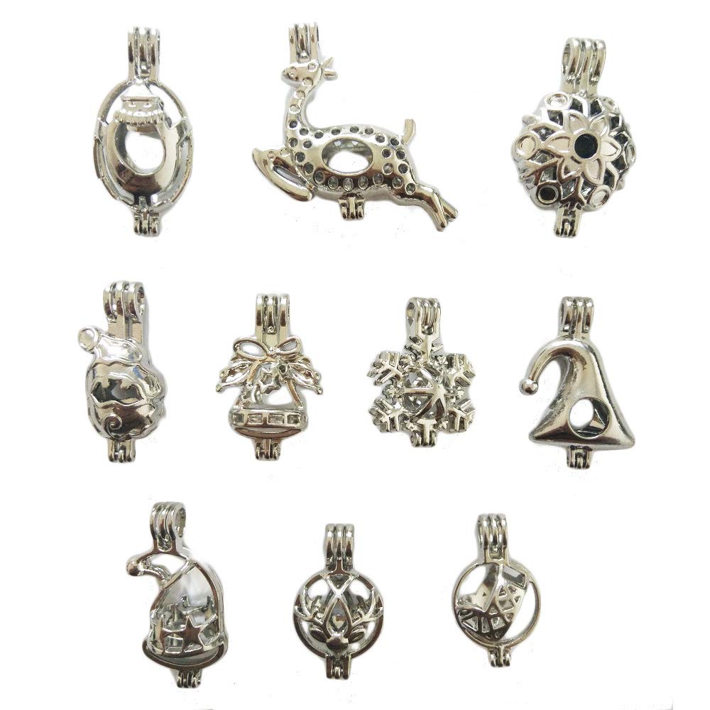 10PCS Pearl Cage Pendants - White Gold Plated Jewelry Making Supplies for DIY Necklaces & Aromatherapy
