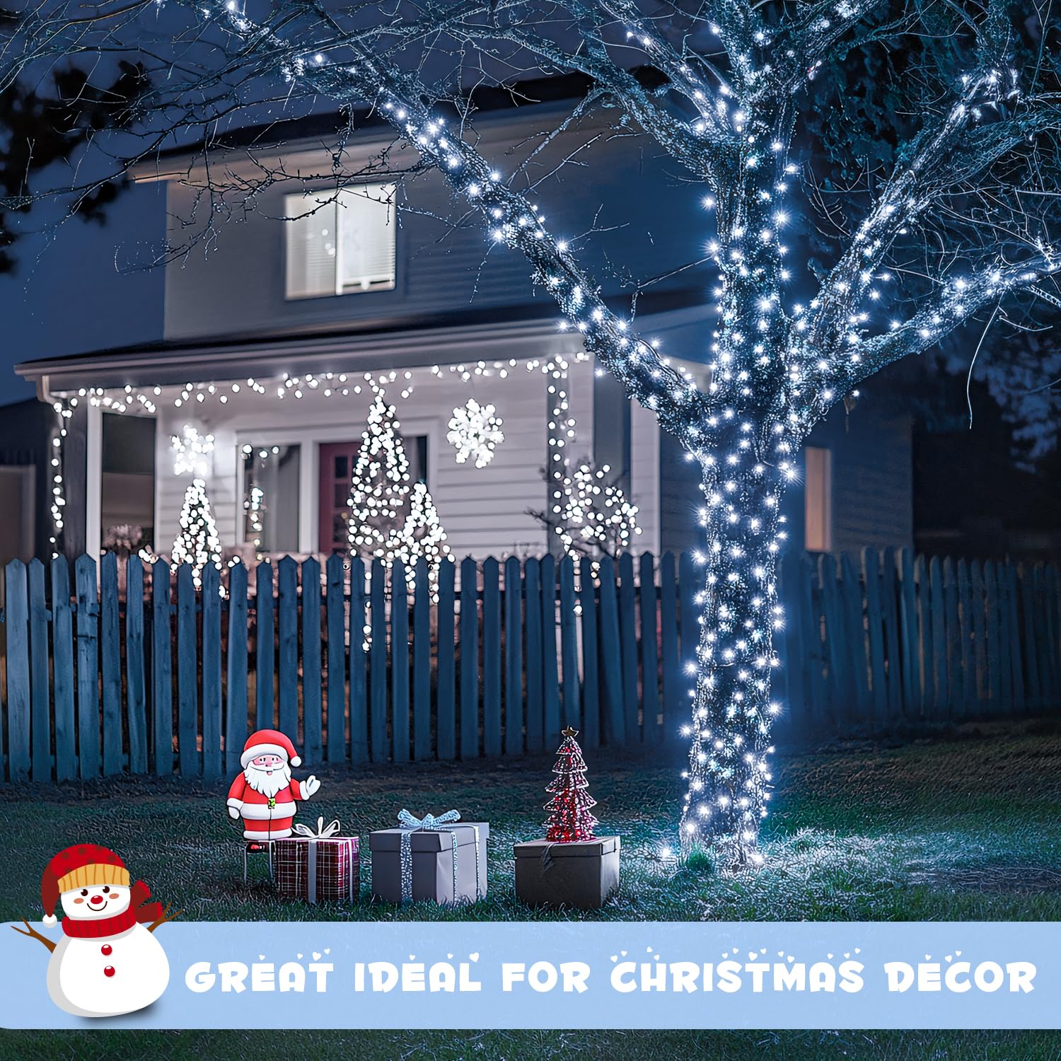 JMEXSUSS 66ft 200 LED White Christmas Lights - Indoor/Outdoor Waterproof Connectable String Lights with 8 Lighting Modes - Perfect for Christmas Tree, Party, Wedding, Garden, and Home Decor (No Remote)