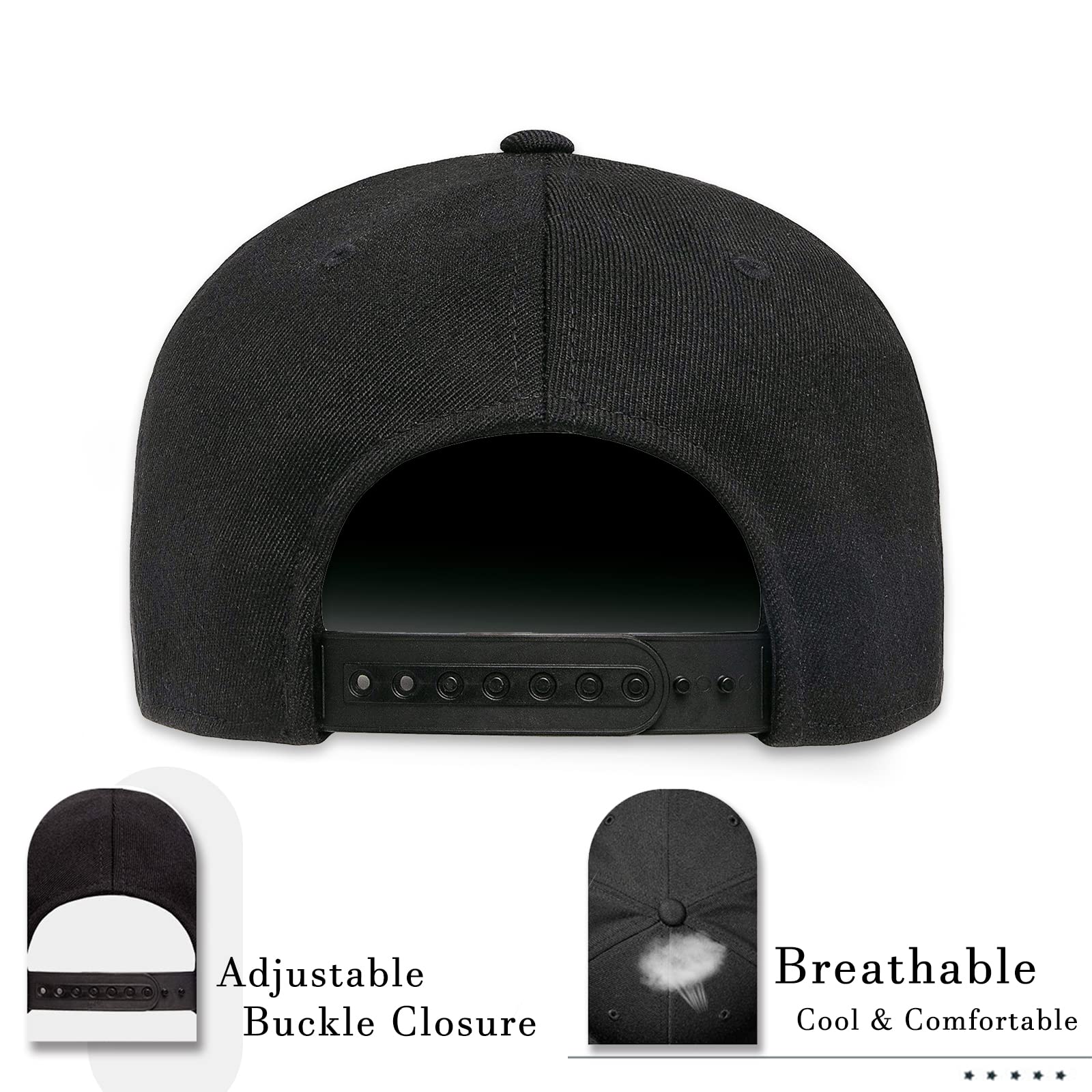 Men's Adjustable Snapback Hat - Flat Bill Baseball Cap for Gaming, Trucker & Dad - Black Original Snapback Hat - Perfect Gift for Husband, Boyfriend, Brother & Grandfather - Ideal for Outdoor Activities, Sports & Casual Wear