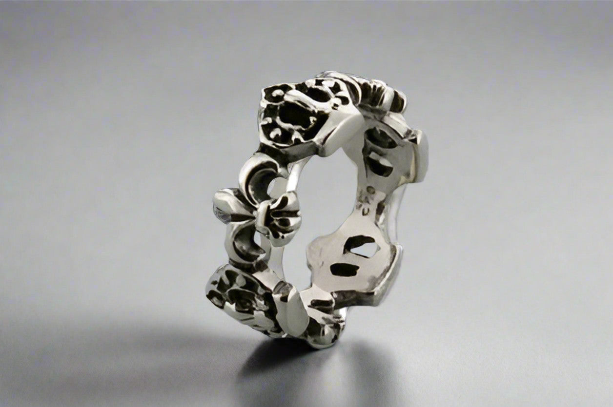 Sterling Silver Fleur de Lis & Crown Ring - Elegant Jewelry for Women, Perfect for Weddings, Parties & Special Occasions