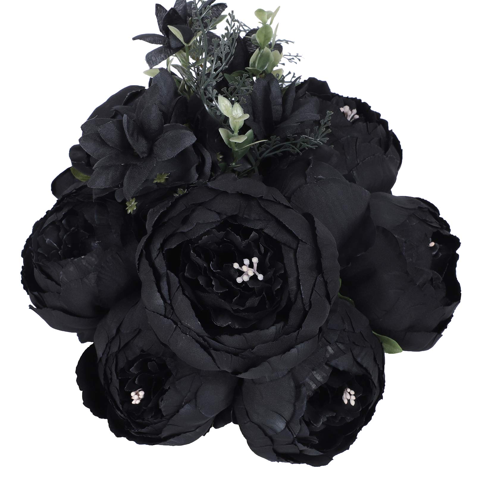 JyiHope Black Silk Peony Artificial Flowers - Vintage Fake Peonies for Wedding Centerpieces, Home Decor & Halloween Table Decorations - Perfect for Gothic Weddings, Spooky Party Decor & Elegant Home Styling