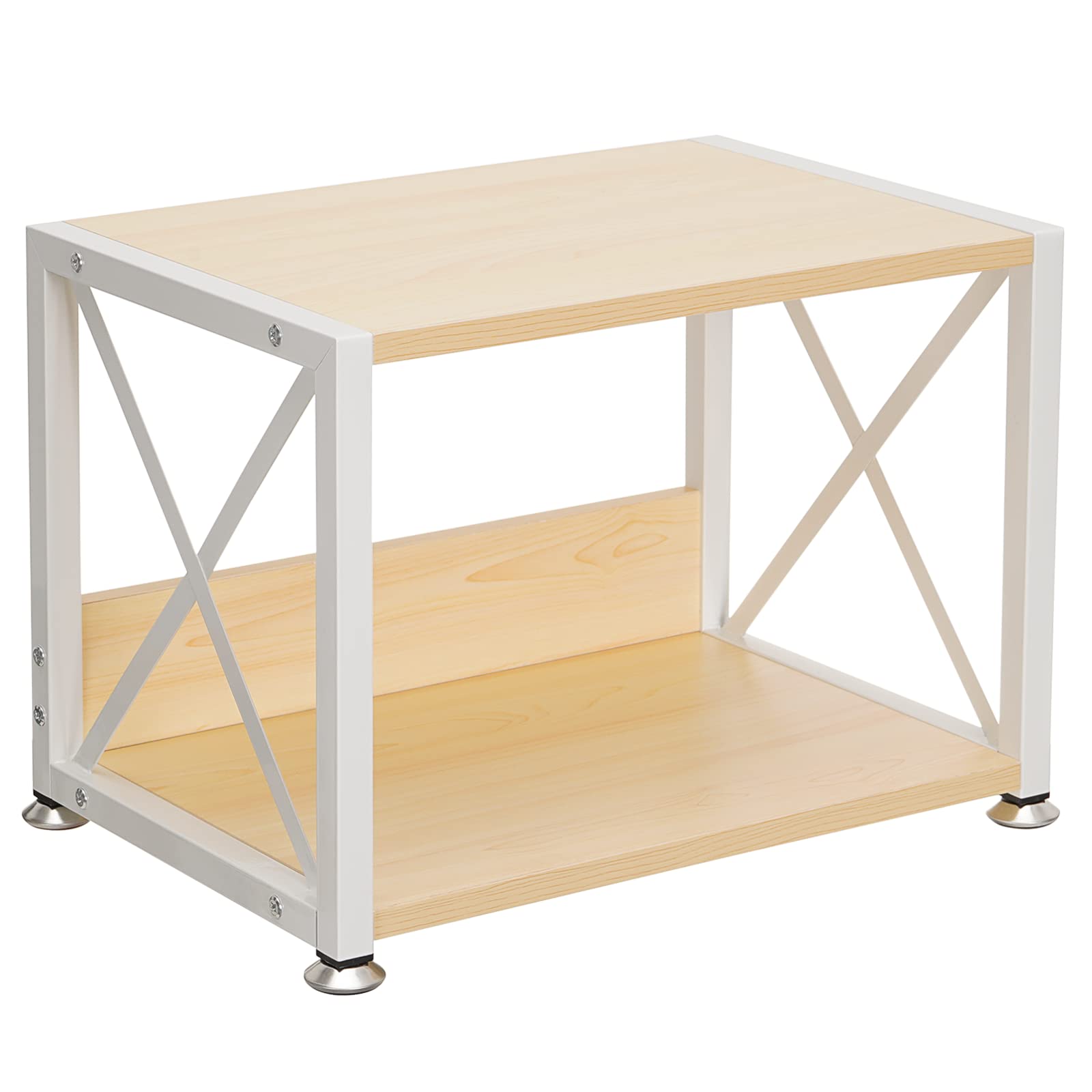Giikin 2-Tier Wooden Desktop Printer Stand with Storage Shelves - Adjustable Anti-Skid Feet Desk Organizer for Fax Machine, Scanner, Files & Books | Perfect for Home Office, Workspace & Small Business Organization (Wood Grain)