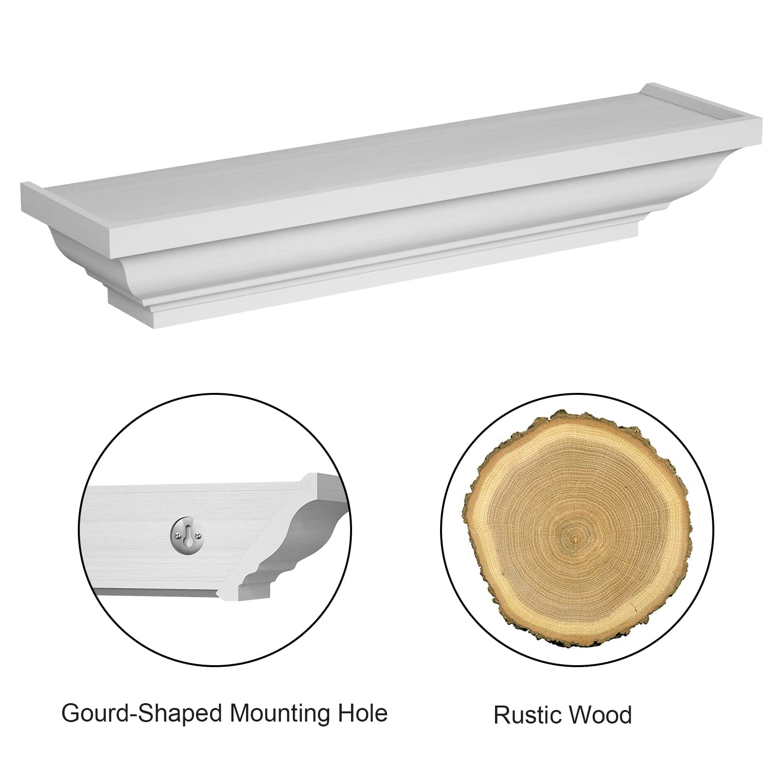 Alsonerbay Floating Shelves - Set of 2 White Rustic Wall Shelves (17 Inch) for Bedroom, Living Room, Bathroom - Perfect for Displaying Decor, Books, and Plants