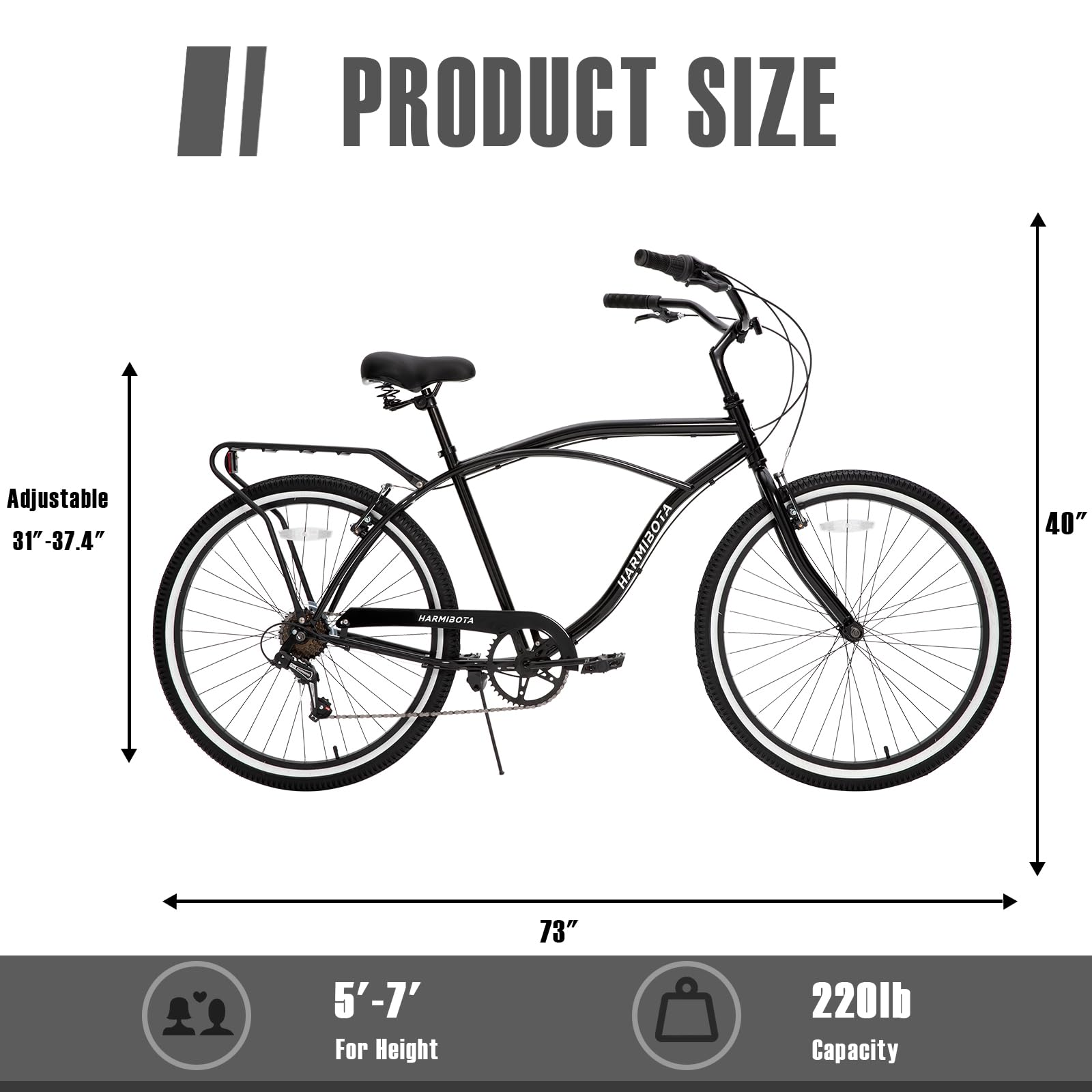 26 Inch 7-Speed Beach Cruiser Bike for Women & Men - Lightweight Hybrid Cruiser with Quick Assembly & Anti-Skid Tires - Perfect for Coastal Rides, Commuting & Leisure Cycling