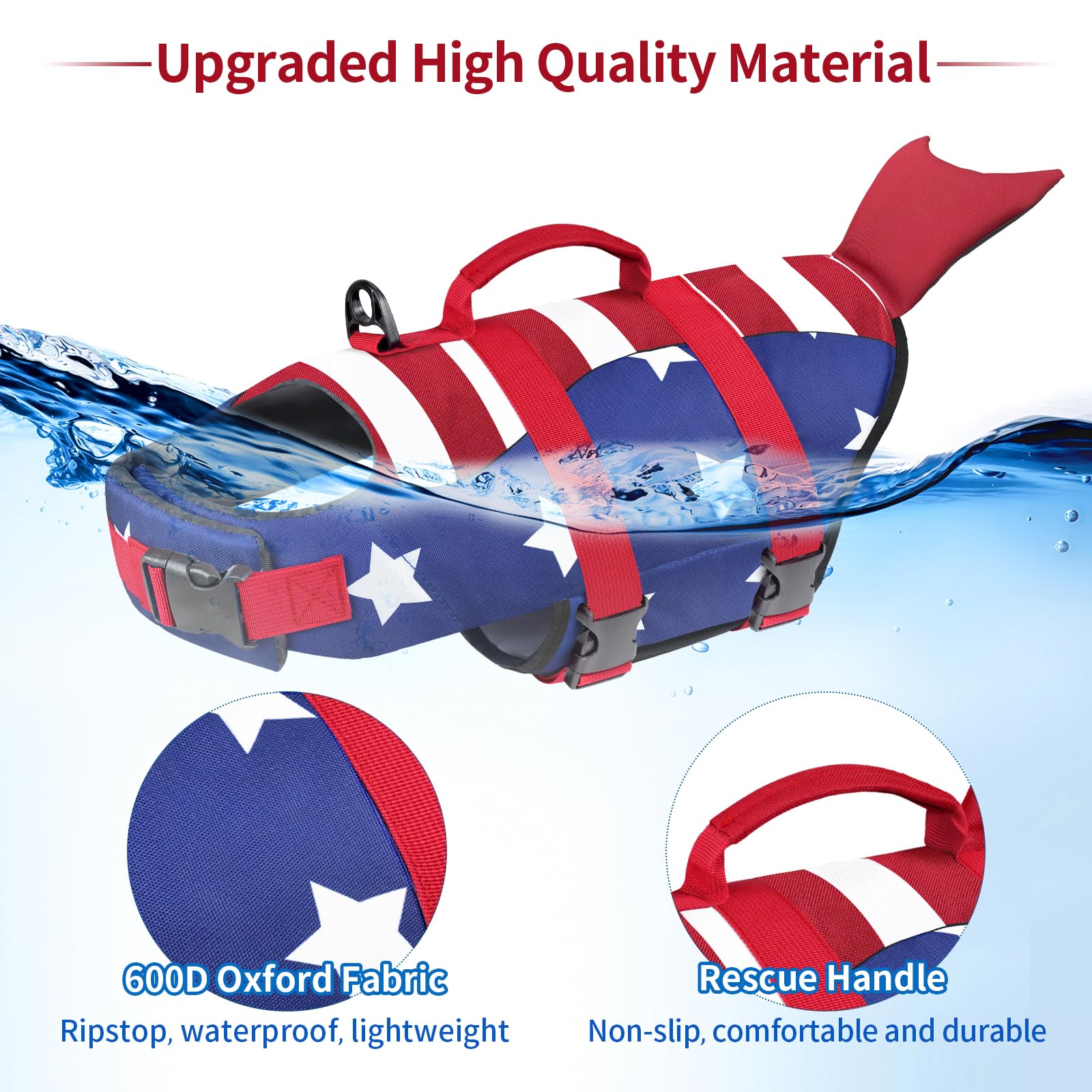 **Malier High Buoyancy Ripstop Dog Life Jacket - Swimming & Boating Safety Vest for Small, Medium & Large Dogs - High Visibility Lifesaver (Red + Dark Blue, Large) - Perfect for Pools, Lakes & Beach Adventures**