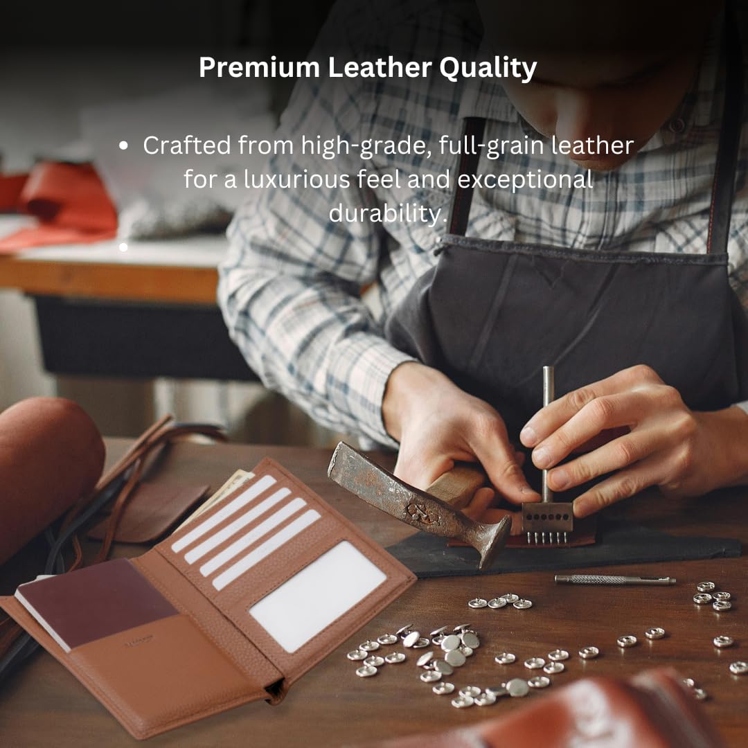 RFID Blocking Slim Leather Bifold Travel Wallet for Men & Women - Holds Passport, Credit Cards & Travel Essentials | Perfect for Airports, Business Trips & Daily Use