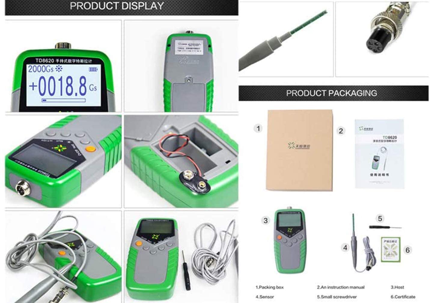 Digital Tesla Meter Gauss Meter with Axial & Hall Probes - High Accuracy Magnetic Field Tester (2% mT/Gs) for Home, Lab & Industrial Applications