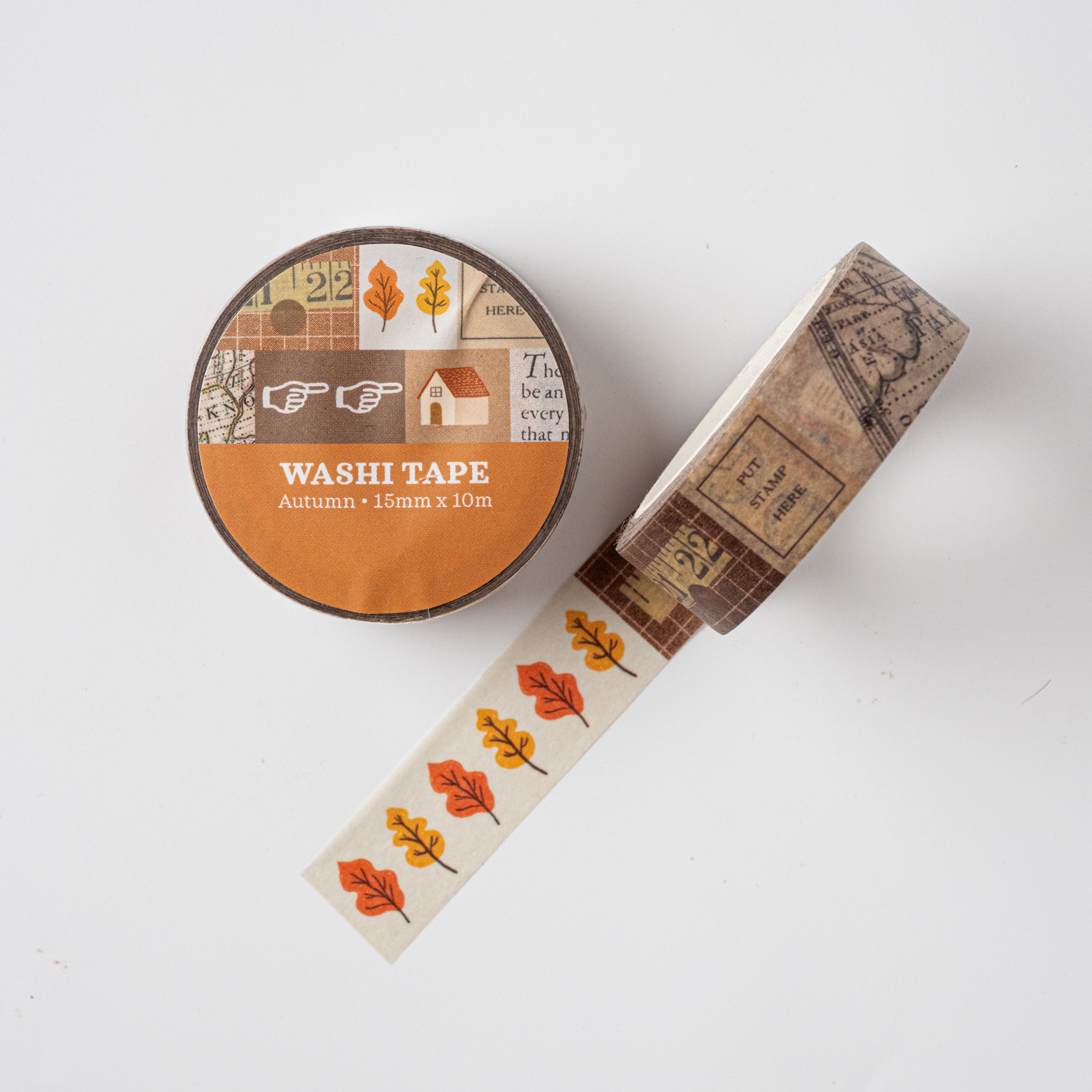 Autumn Washi Tape - Decorative Japanese Paper Tape for Scrapbooking, Journaling, DIY Crafts & Gift Wrapping - Fall Leaves Design