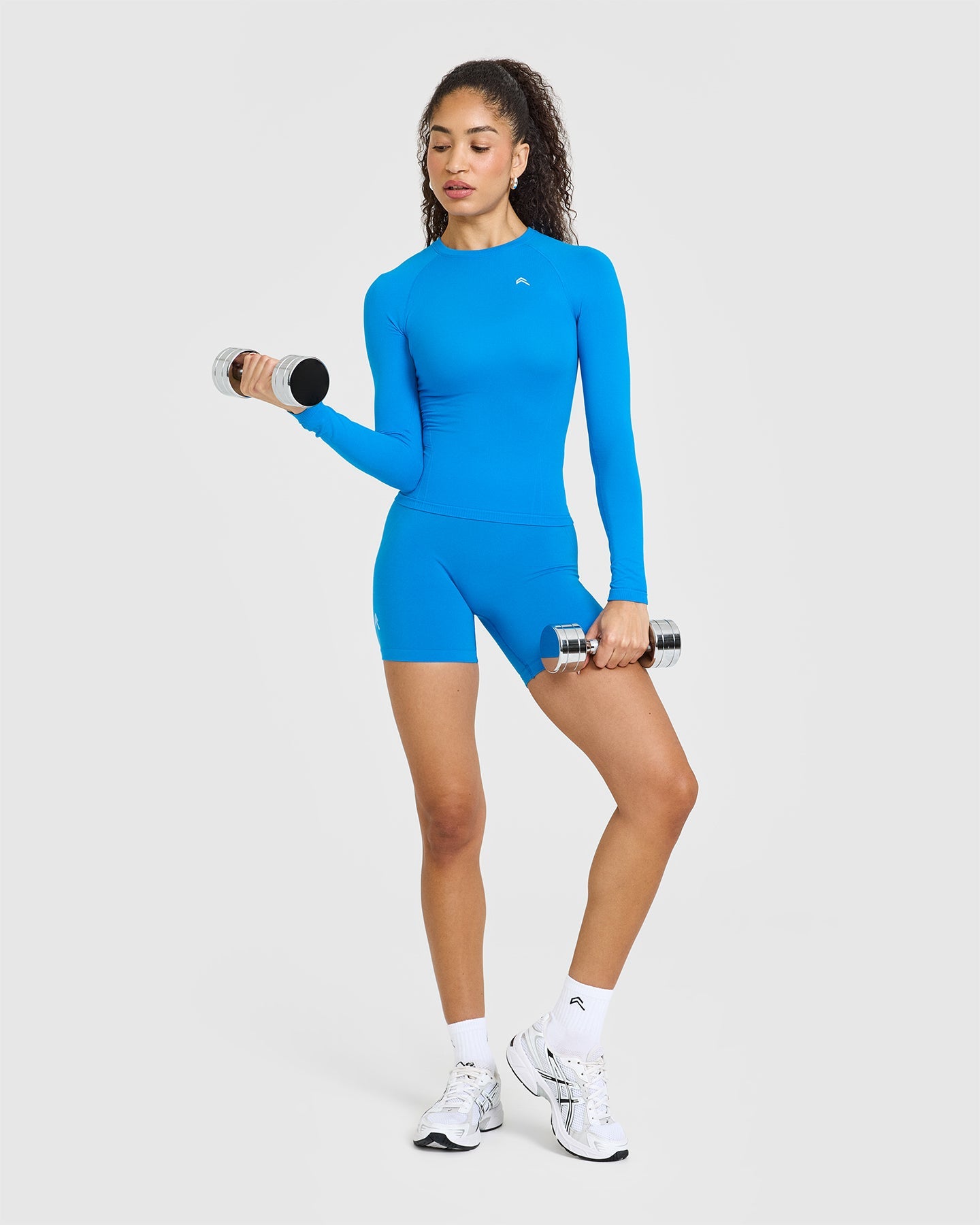 Seamless Fitted Long Sleeve T-Shirt for Women - Tropical Blue | Workout, Yoga & Casual Wear