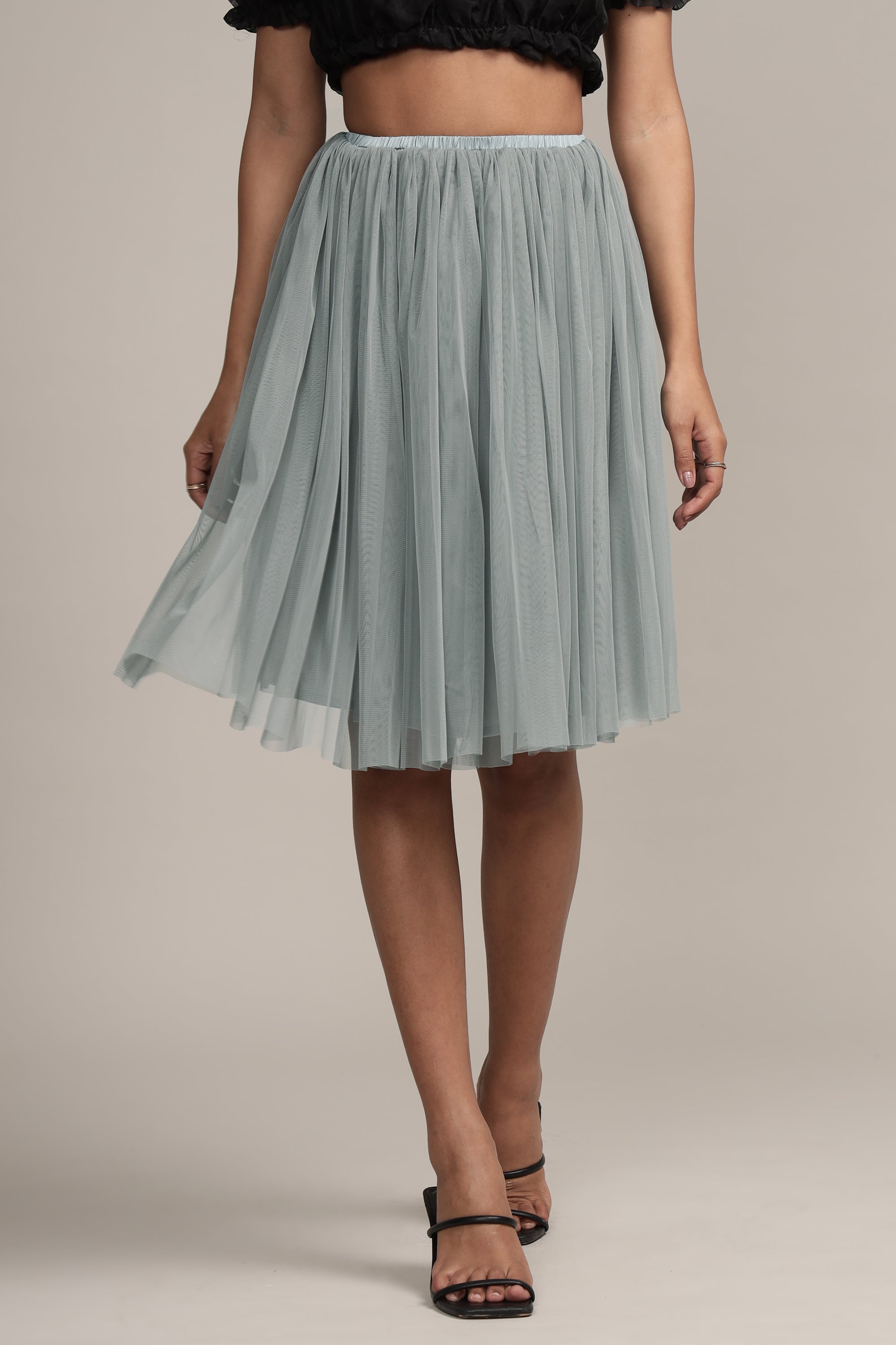 Valentina Skirt in Teal Grey - Women's A-Line Midi Skirt with Pockets | Perfect for Office, Date Night & Casual Outfits