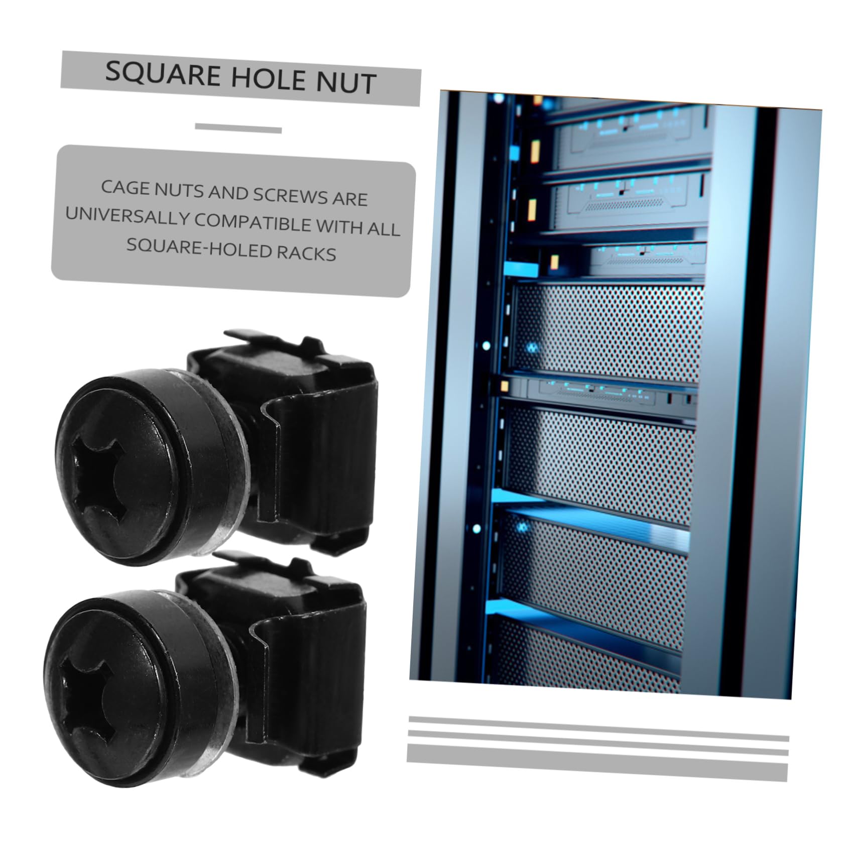 50PCS Rackmount Cage Nuts & Square Insert Nuts for Server Cabinets - M6 Hardware Nuts Kit for Network Devices, Data Center Equipment & Telecom Racks - Secure Mounting Solution for Routers, Switches & Patch Panels