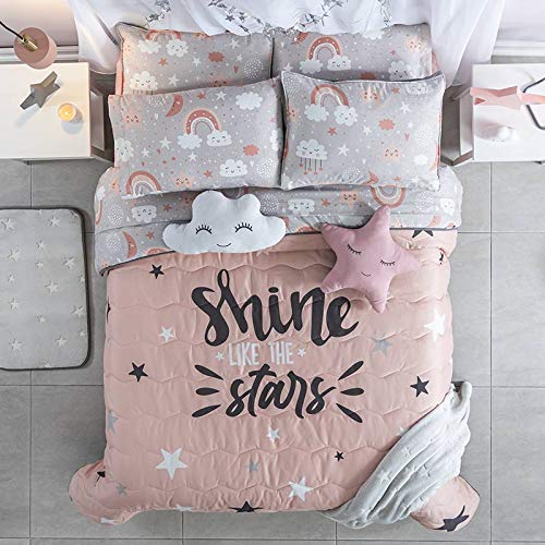 Reversible Teens Comforter Set Twin Size 3PCS - Stars Design Bedding with Pillow Cover & Decorative Cushion | Soft & Cozy for Kids & Teens Bedroom Decor